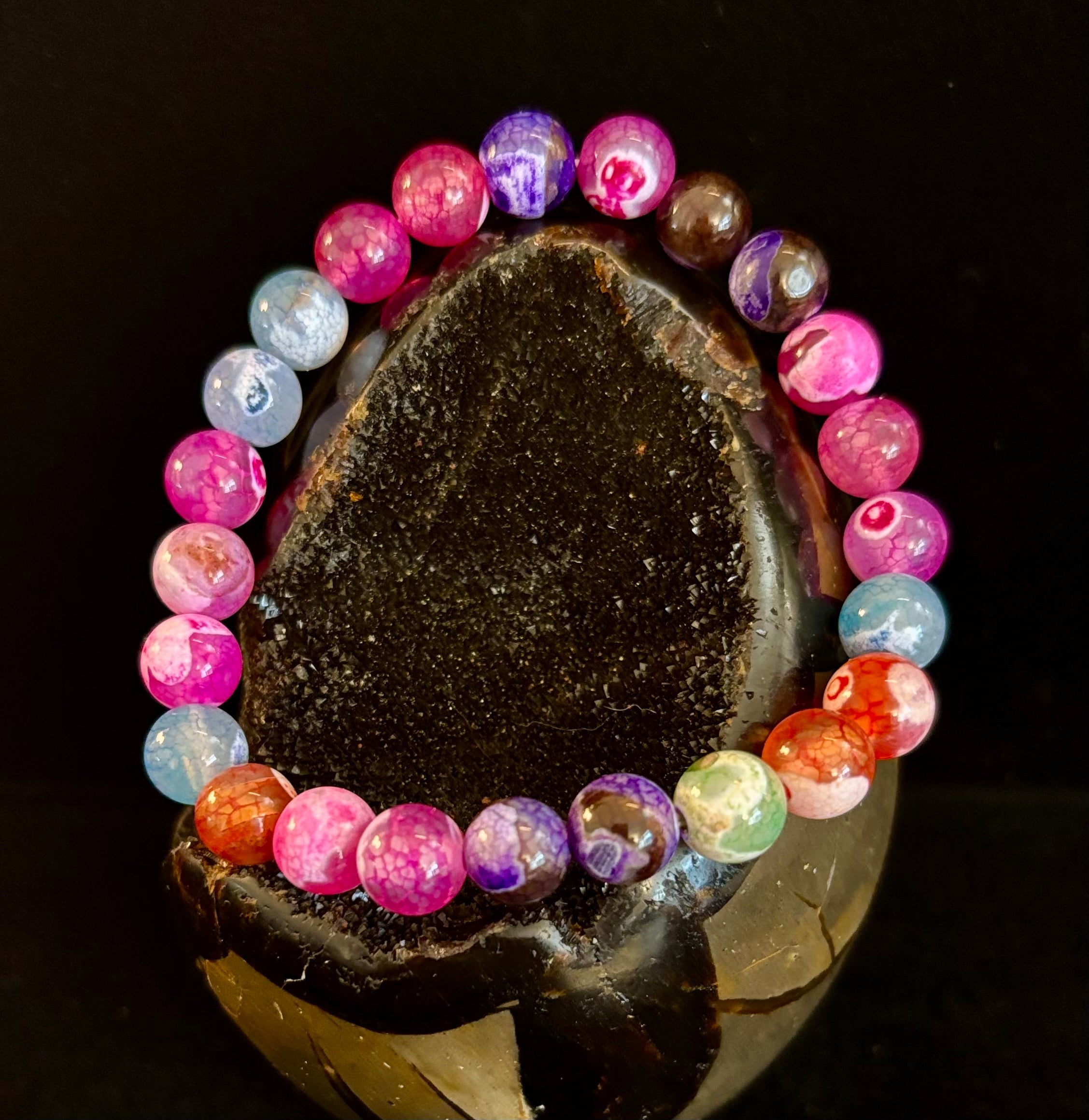 Rainbow Dragon Vein Agate Gemstone Bracelet (8mm or 10mm bead options - Medium Wrists) | | Wiccan Center