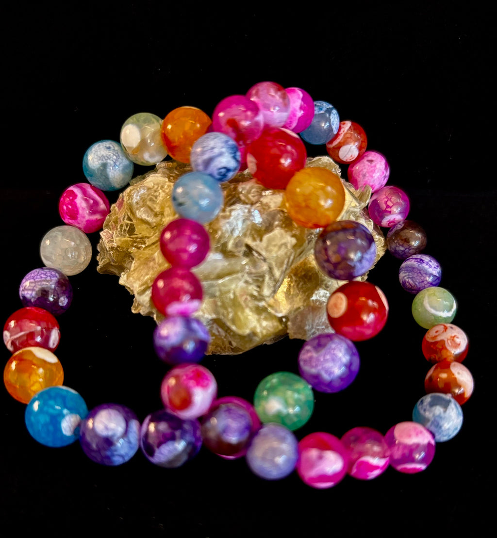 Rainbow Dragon Vein Agate Gemstone Bracelet (8mm or 10mm bead options - Medium Wrists) | | Wiccan Center