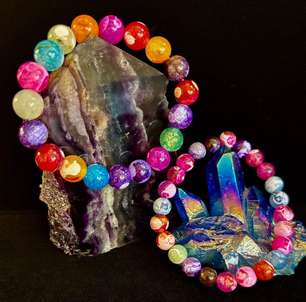 Rainbow Dragon Vein Agate Gemstone Bracelet (8mm or 10mm bead options - Medium Wrists) | | Wiccan Center