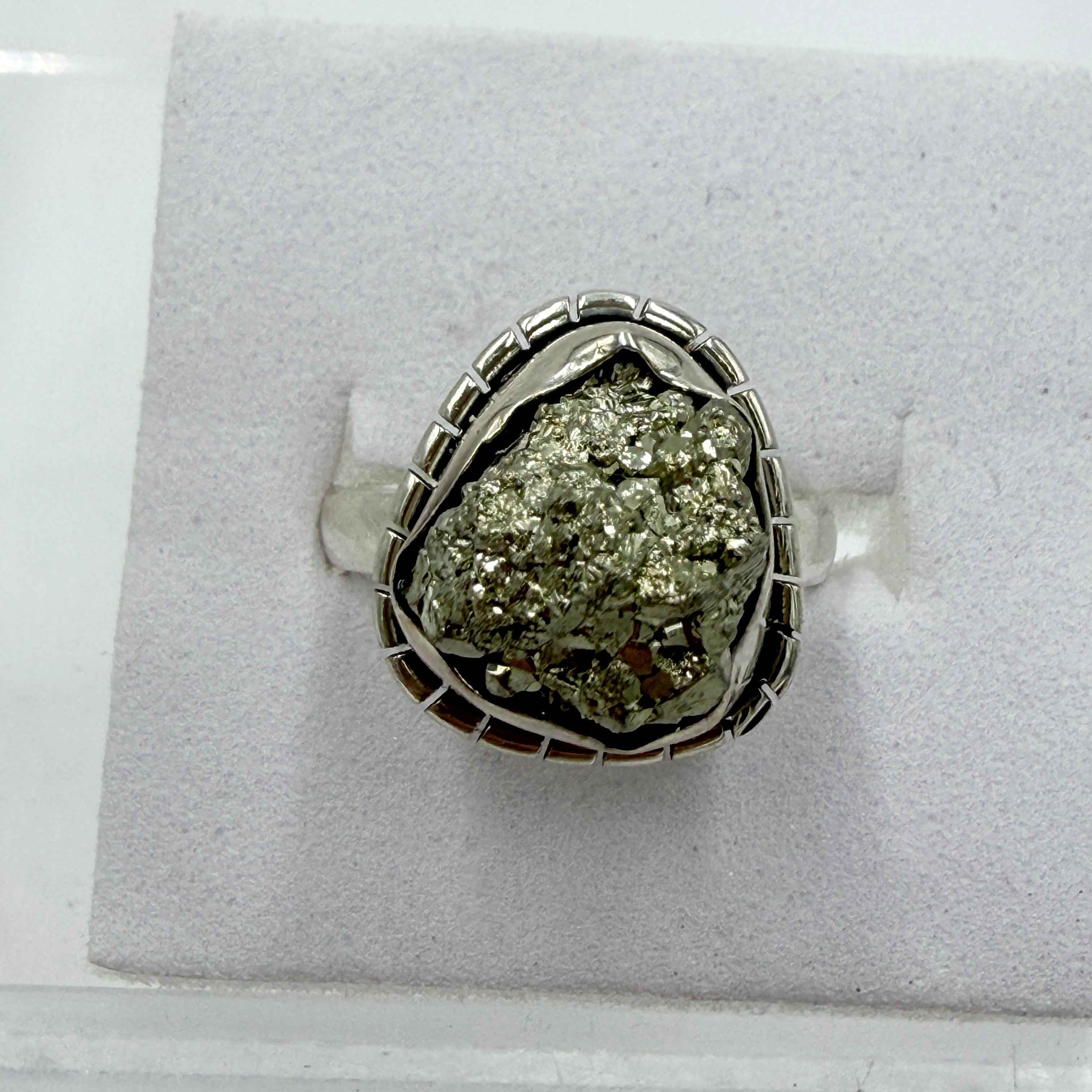 Sterling Silver Lined Rough Pyrite Ring - Size 6 - Protective, Abundant & Grounding | Rings | Wiccan Center