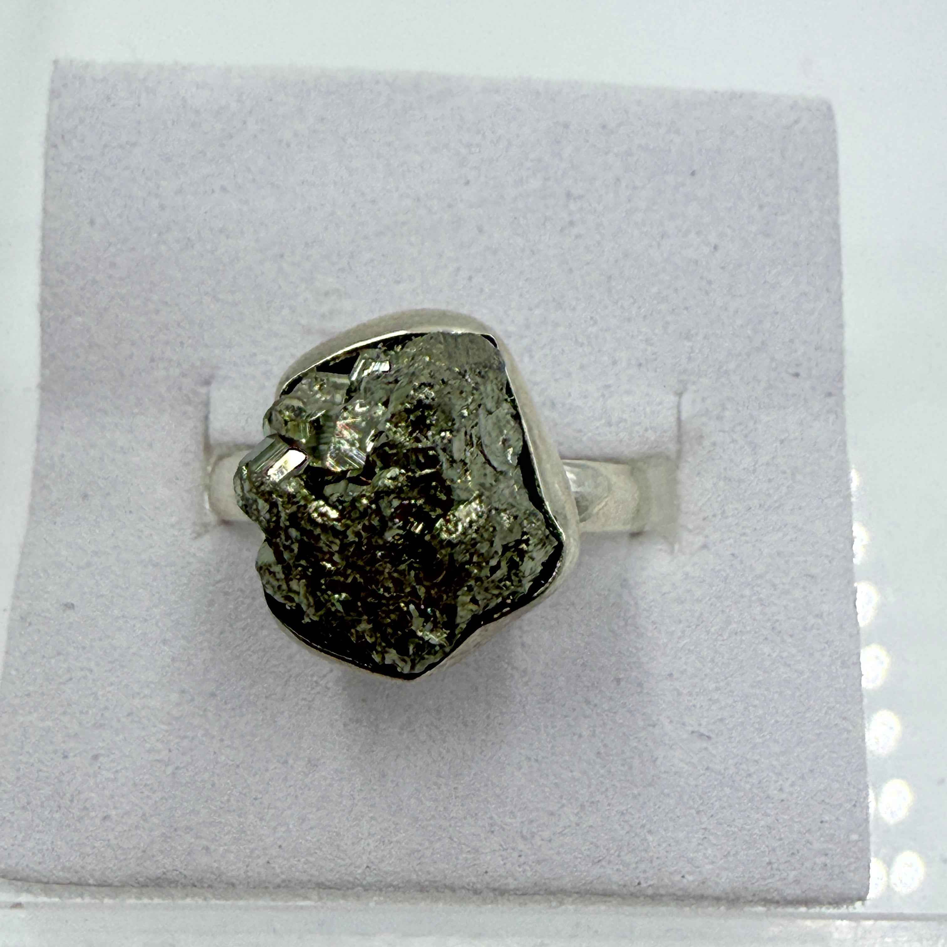 Sterling Silver Rough Pyrite Ring - Size 7 - Protective, Abundant & Grounding | Rings | Wiccan Center