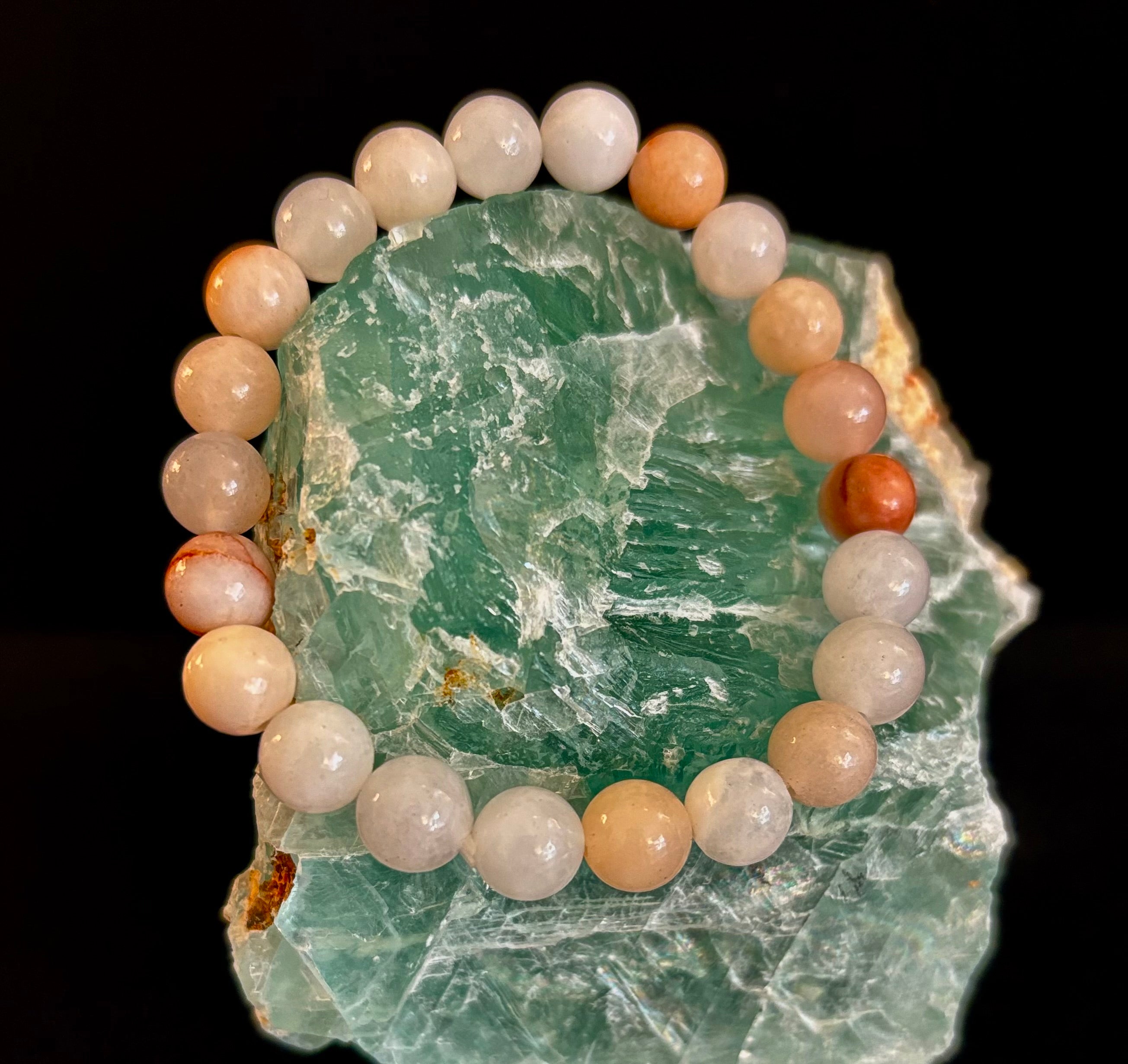 Handmade Flower Agate Bracelet – 8mm Natural Stone Beads for Small to Medium Wrists | | Wiccan Center
