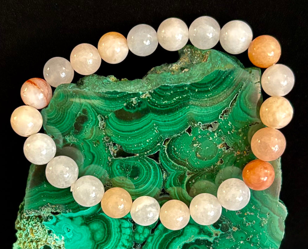 Handmade Flower Agate Bracelet – 8mm Natural Stone Beads for Small to Medium Wrists | | Wiccan Center