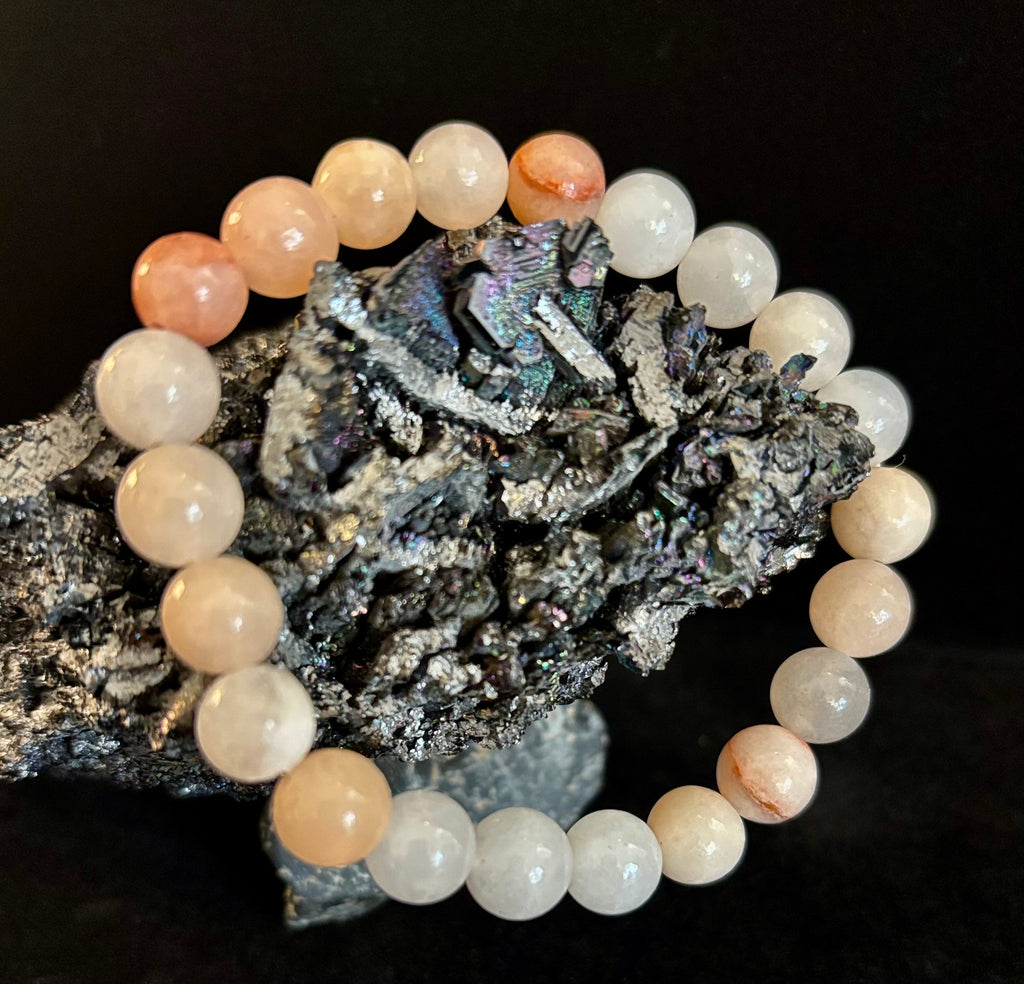 Handmade Flower Agate Bracelet – 8mm Natural Stone Beads for Small to Medium Wrists | | Wiccan Center