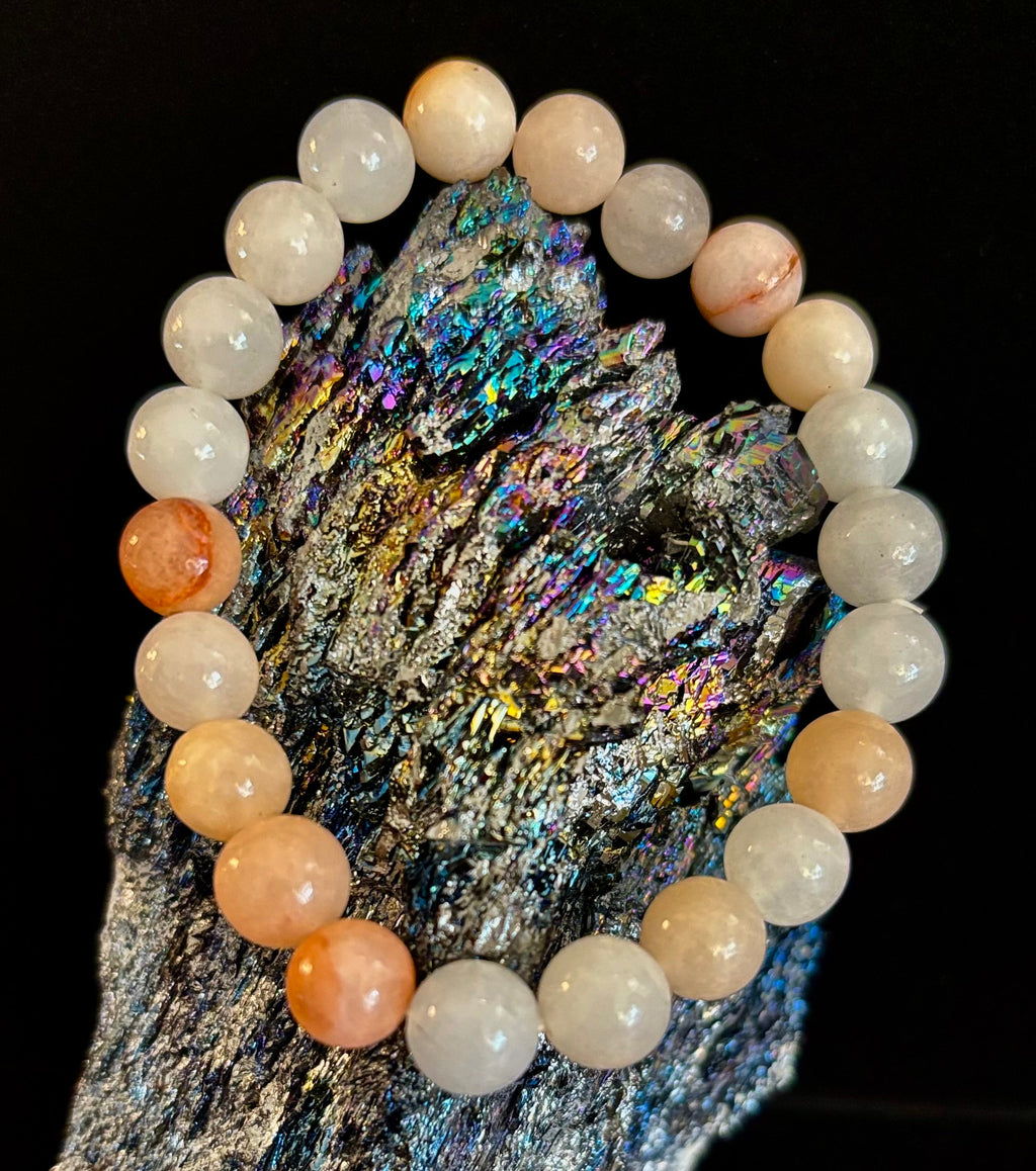 Handmade Flower Agate Bracelet – 8mm Natural Stone Beads for Small to Medium Wrists | | Wiccan Center