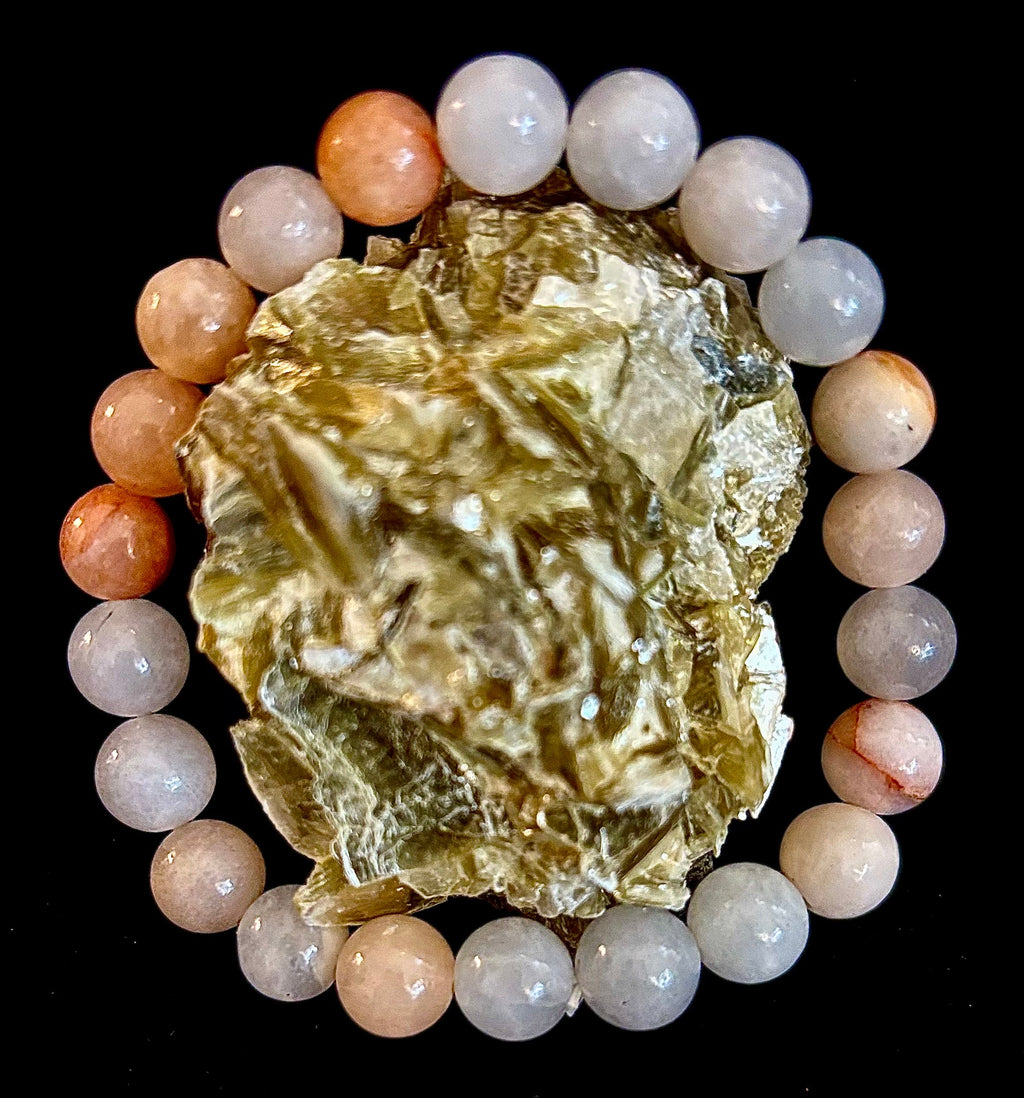 Handmade Flower Agate Bracelet – 8mm Natural Stone Beads for Small to Medium Wrists | | Wiccan Center