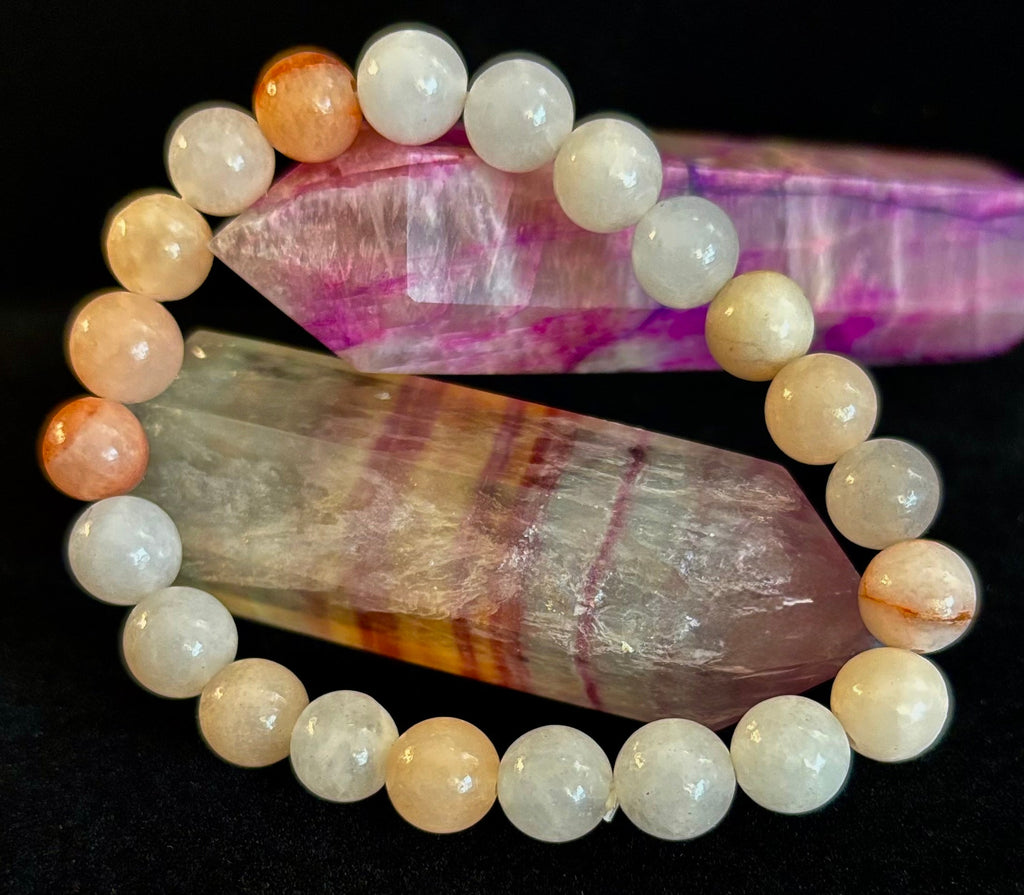 Handmade Flower Agate Bracelet – 8mm Natural Stone Beads for Small to Medium Wrists | | Wiccan Center