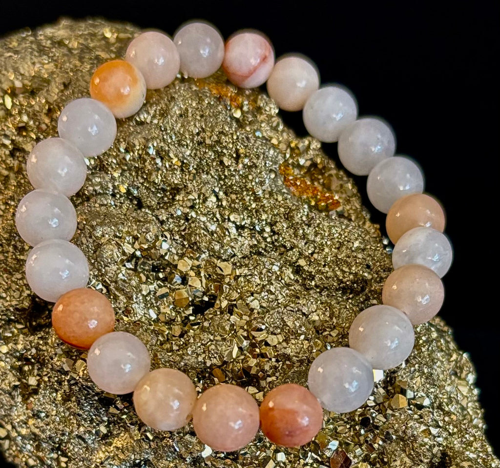 Handmade Flower Agate Bracelet – 8mm Natural Stone Beads for Small to Medium Wrists | | Wiccan Center
