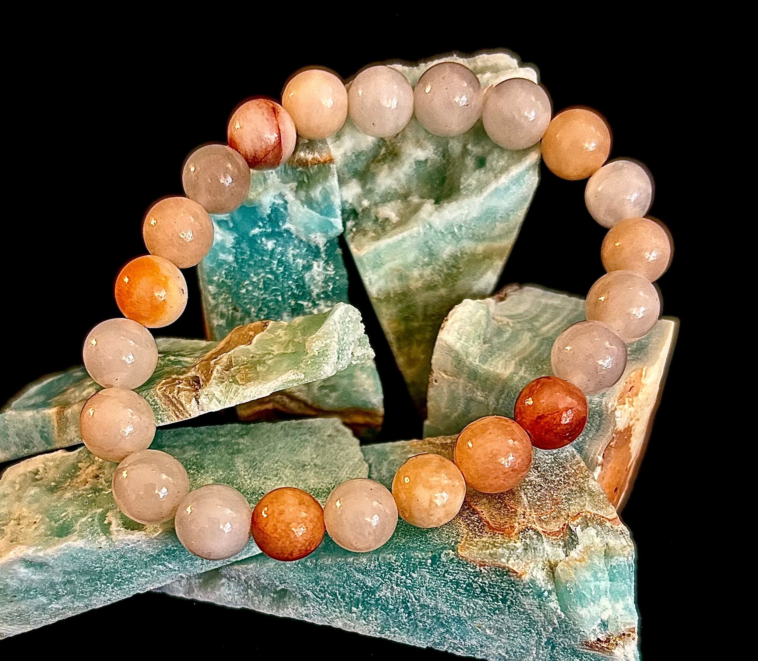 Handmade Flower Agate Bracelet – 8mm Natural Stone Beads for Small to Medium Wrists | | Wiccan Center