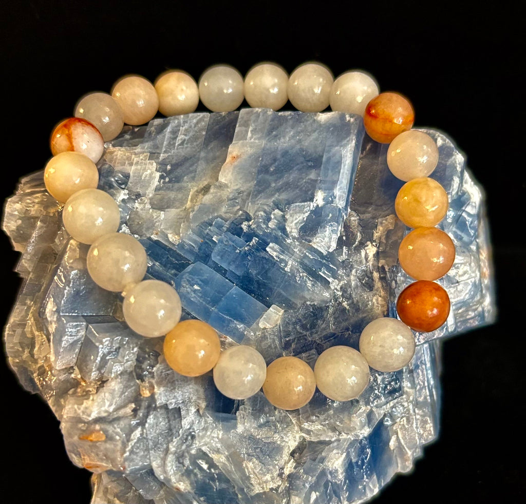 Handmade Flower Agate Bracelet – 8mm Natural Stone Beads for Small to Medium Wrists | | Wiccan Center