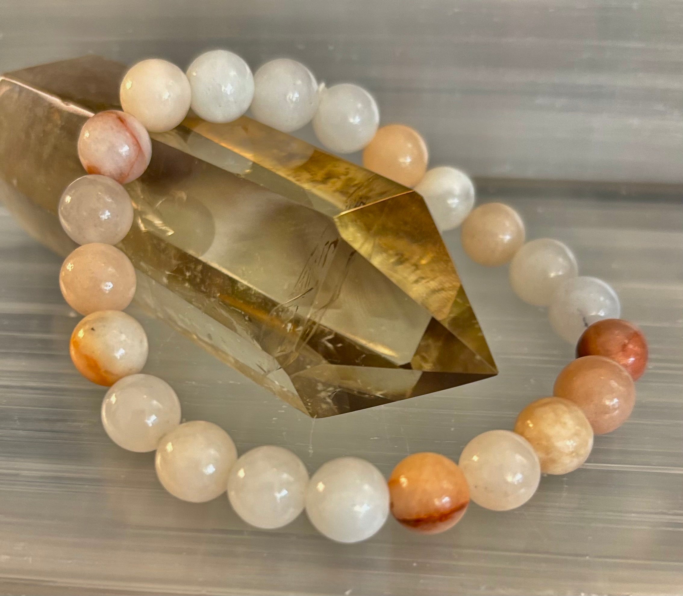 Handmade Flower Agate Bracelet – 8mm Natural Stone Beads for Small to Medium Wrists | | Wiccan Center