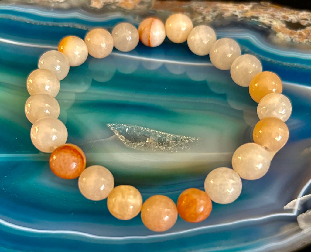 Handmade Flower Agate Bracelet – 8mm Natural Stone Beads for Small to Medium Wrists | | Wiccan Center
