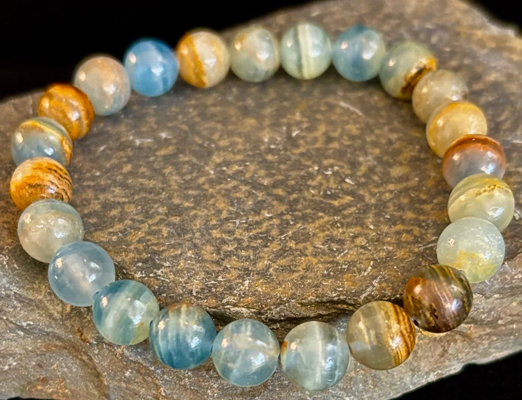 Aquatine Lemurian Calcite Bracelet (8mm) – Emotional Healing, Intuition & Inner Peace | Reiki-Infused Crystal Bracelet for Medium Wrists | | Wiccan Center