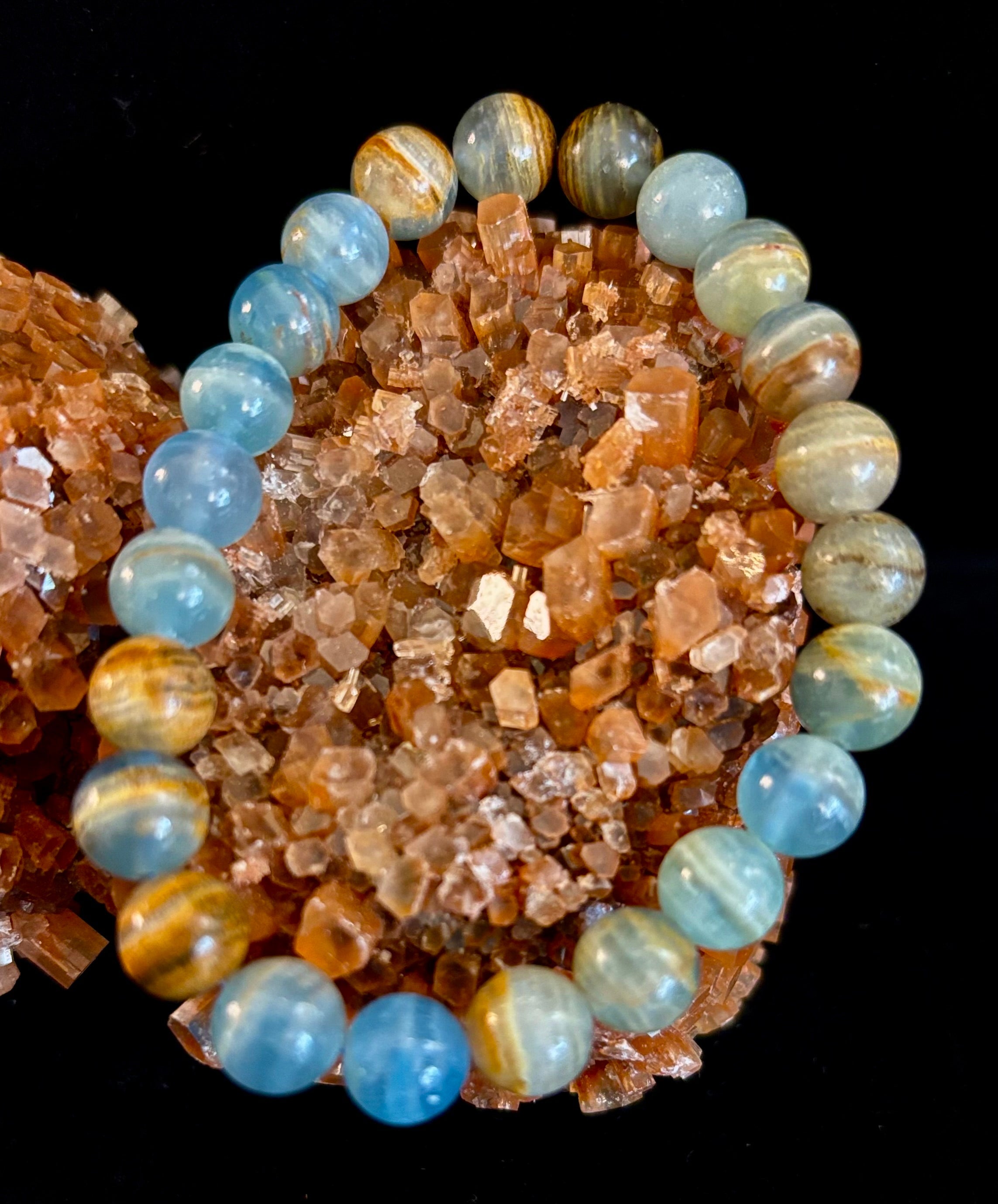 Aquatine Lemurian Calcite Bracelet (8mm) – Emotional Healing, Intuition & Inner Peace | Reiki-Infused Crystal Bracelet for Medium Wrists | | Wiccan Center