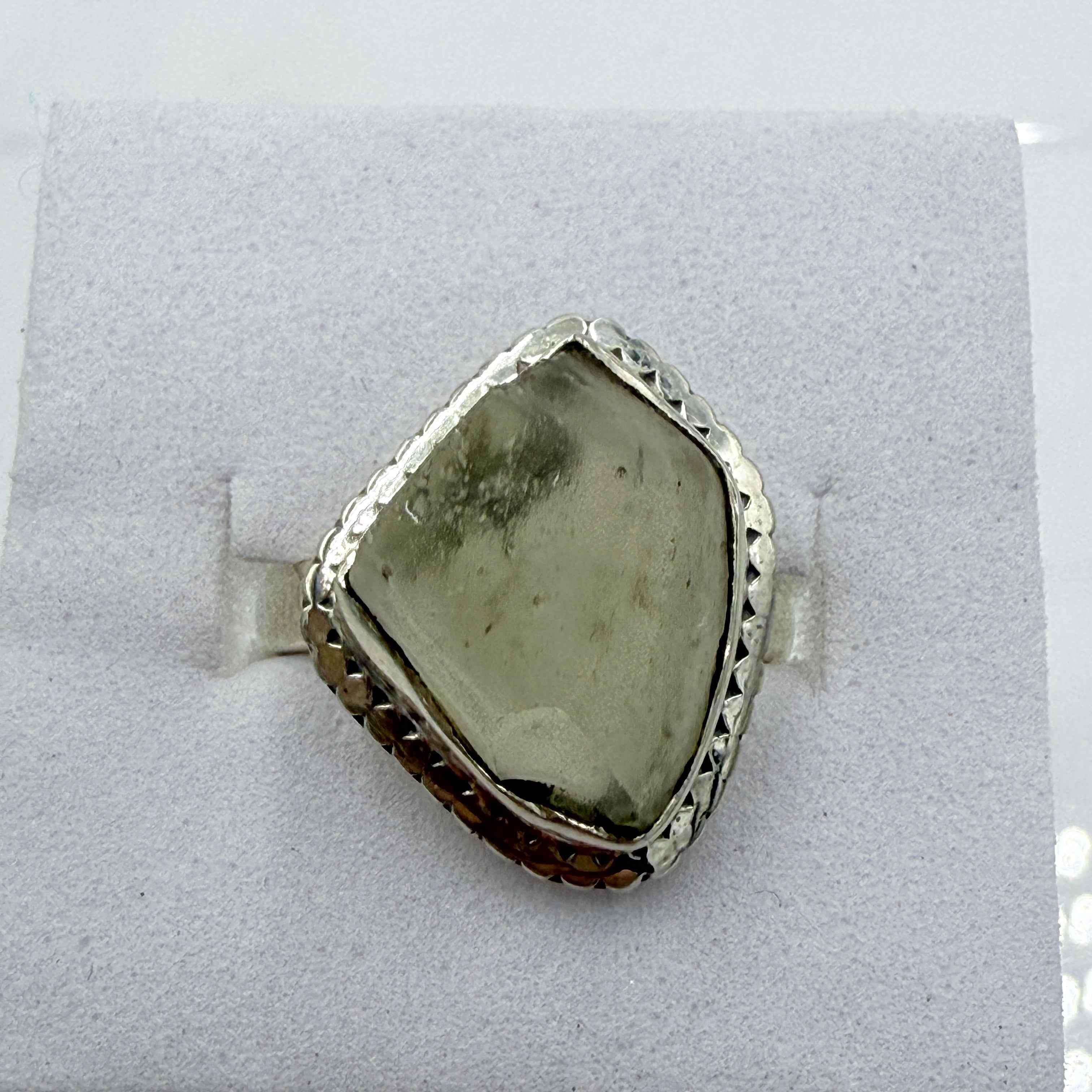Sterling Silver Bezeled Libyan Desert Glass Ring - Size 6- Cosmic, Illuminating & Transformative | Rings | Wiccan Center