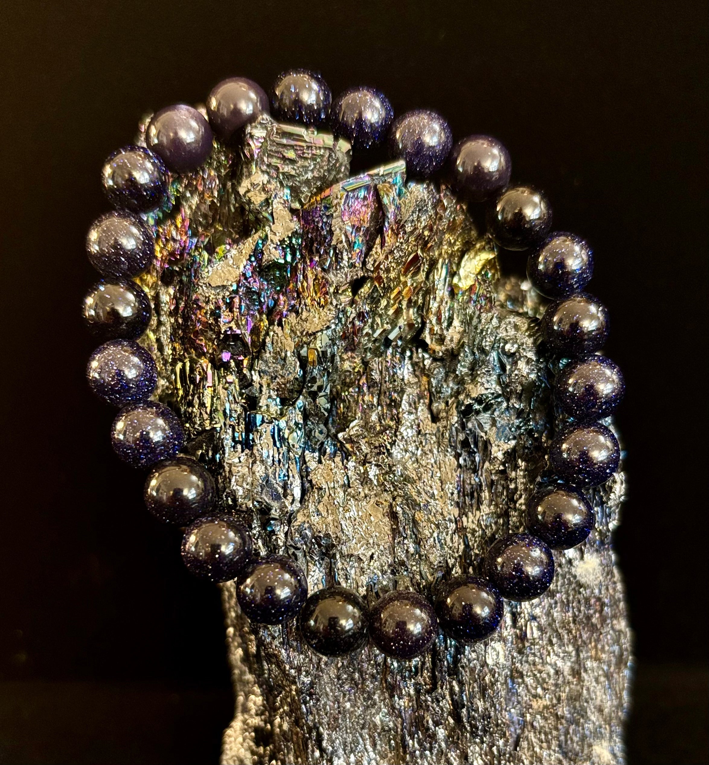 Midnight Magic – Blue Goldstone Bracelet (8mm Beads) | Small to Medium Wrists | | Wiccan Center