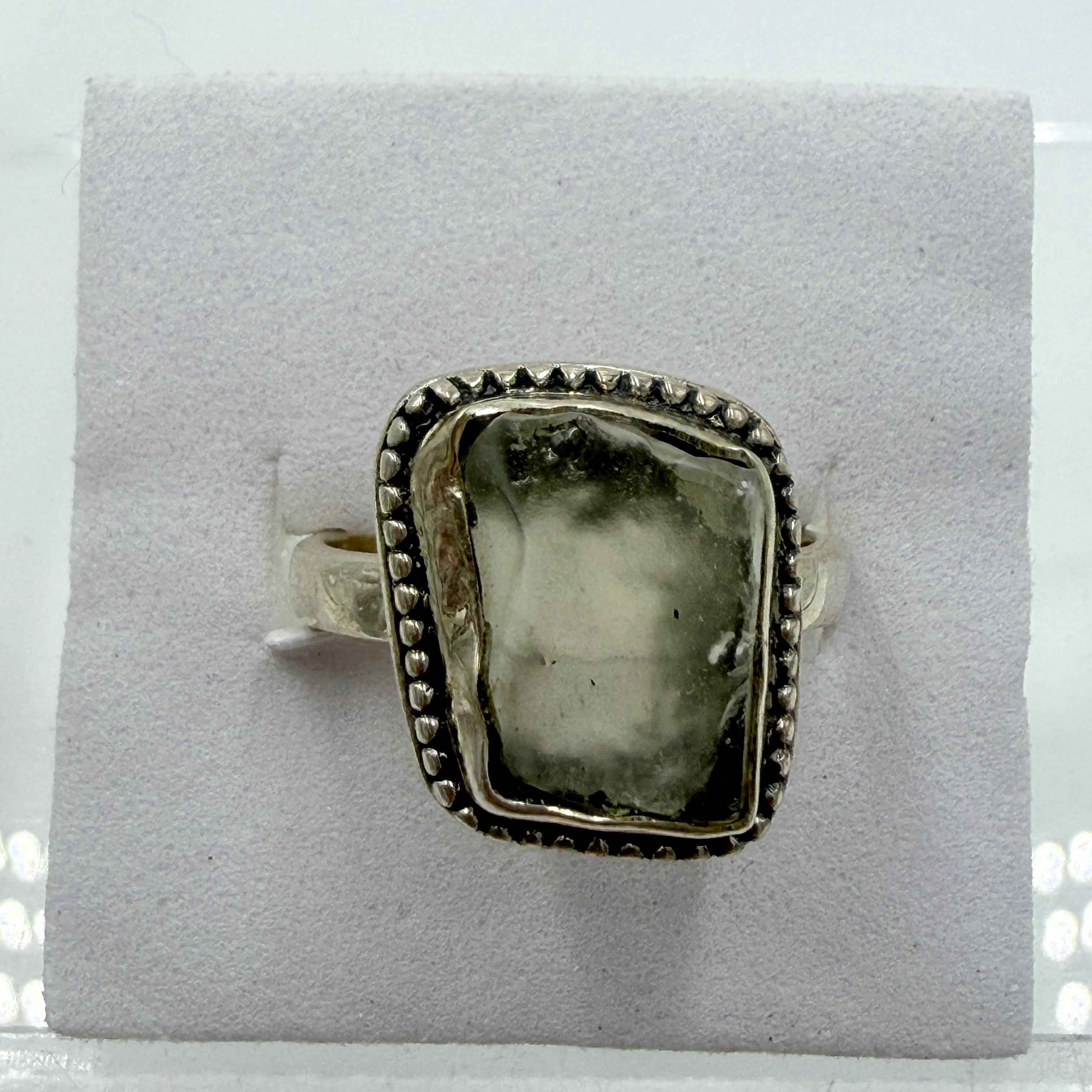 Sterling Silver Bezeled Libyan Desert Glass Ring - Size 7 - Cosmic, Illuminating & Transformative | Rings | Wiccan Center