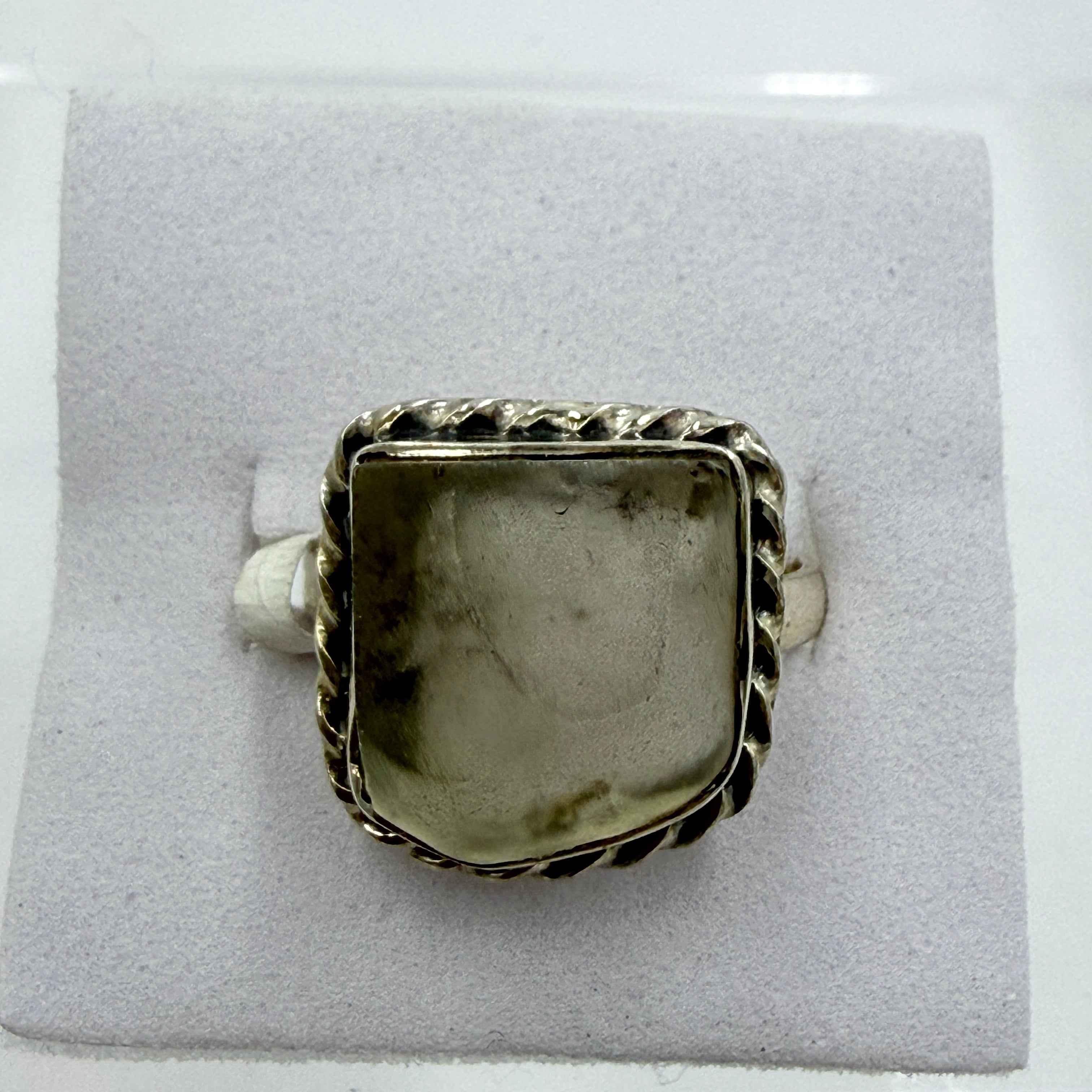 Sterling Silver Chain Bezeled Libyan Desert Glass Ring - Size 8 - Cosmic, Illuminating & Transformative | Rings | Wiccan Center
