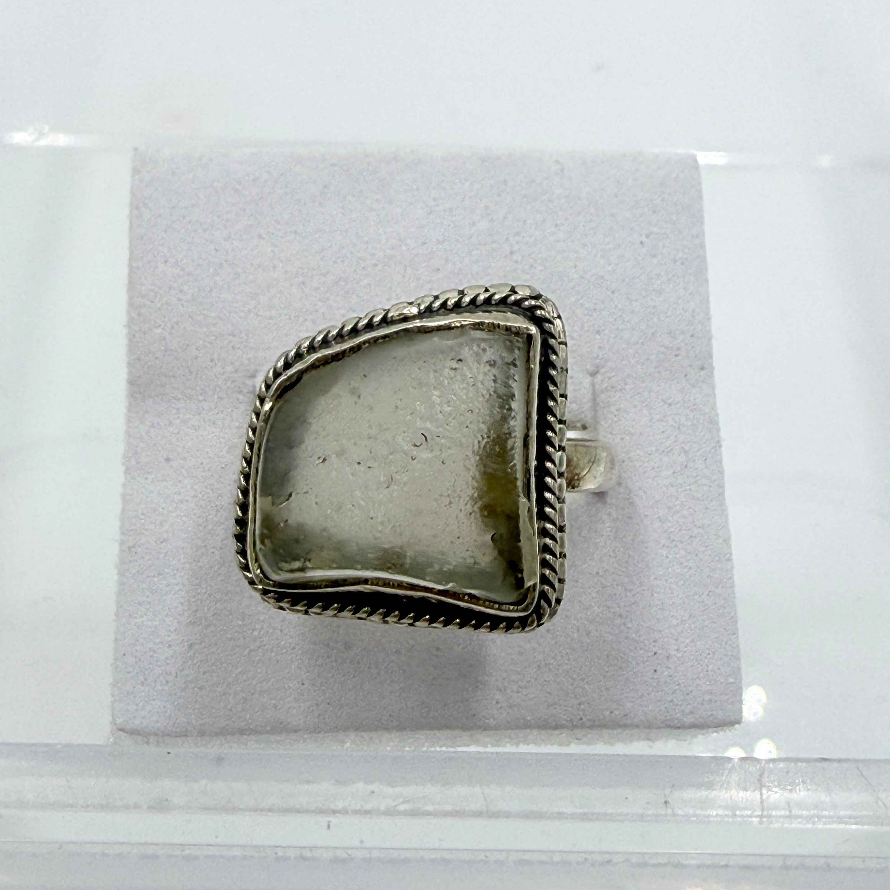 Sterling Silver Bezeled Libyan Desert Glass Ring - Size 9 - Cosmic, Illuminating & Transformative | Rings | Wiccan Center