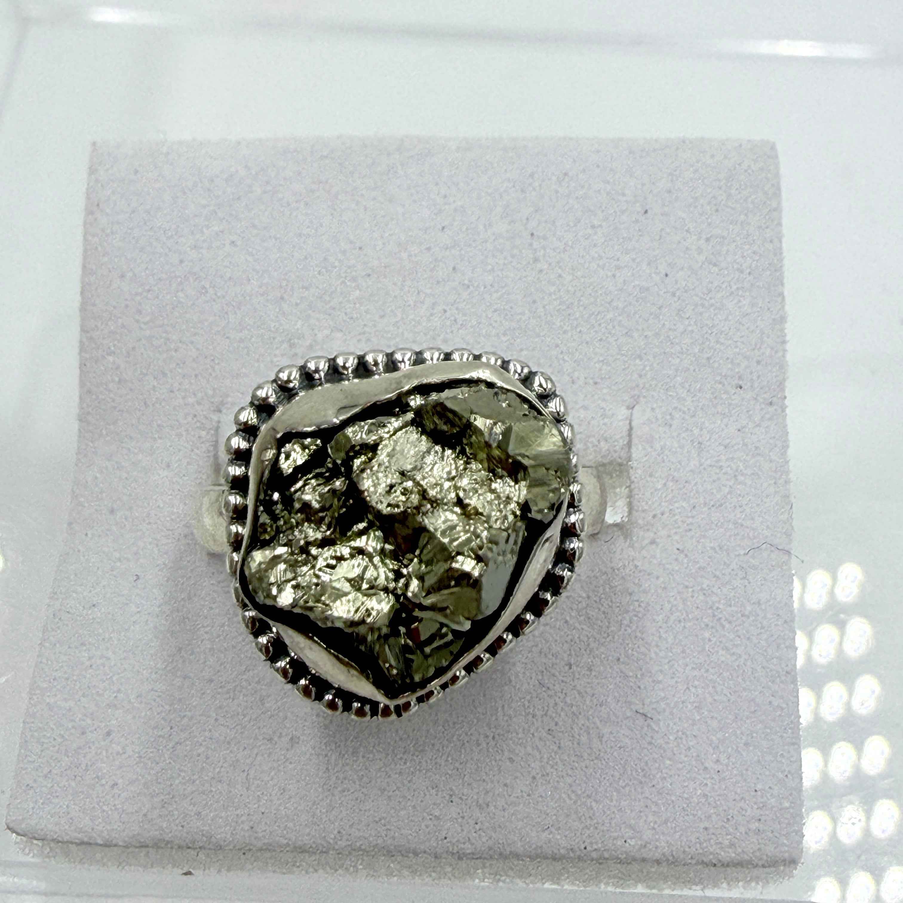 Sterling Silver Bezeled Rough Pyrite Ring - Size 7 - Protective, Abundant & Grounding | Rings | Wiccan Center