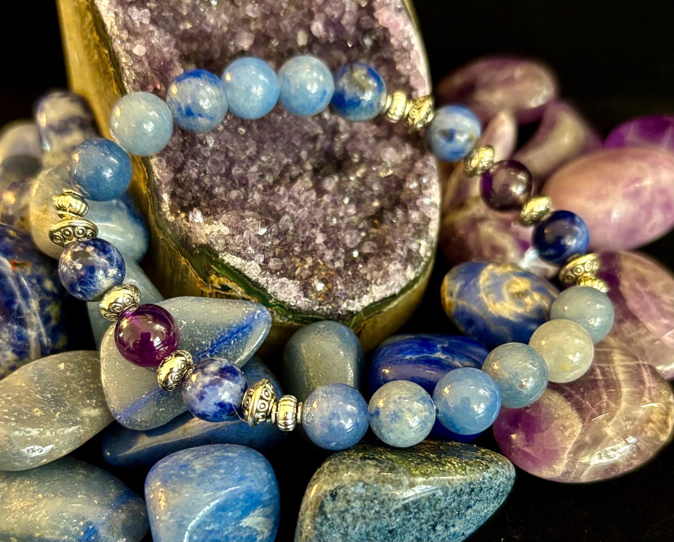 Anxiety Support Intention Bracelet – Blue Aventurine, Sodalite & Amethyst | 8mm Gemstones | | Wiccan Center
