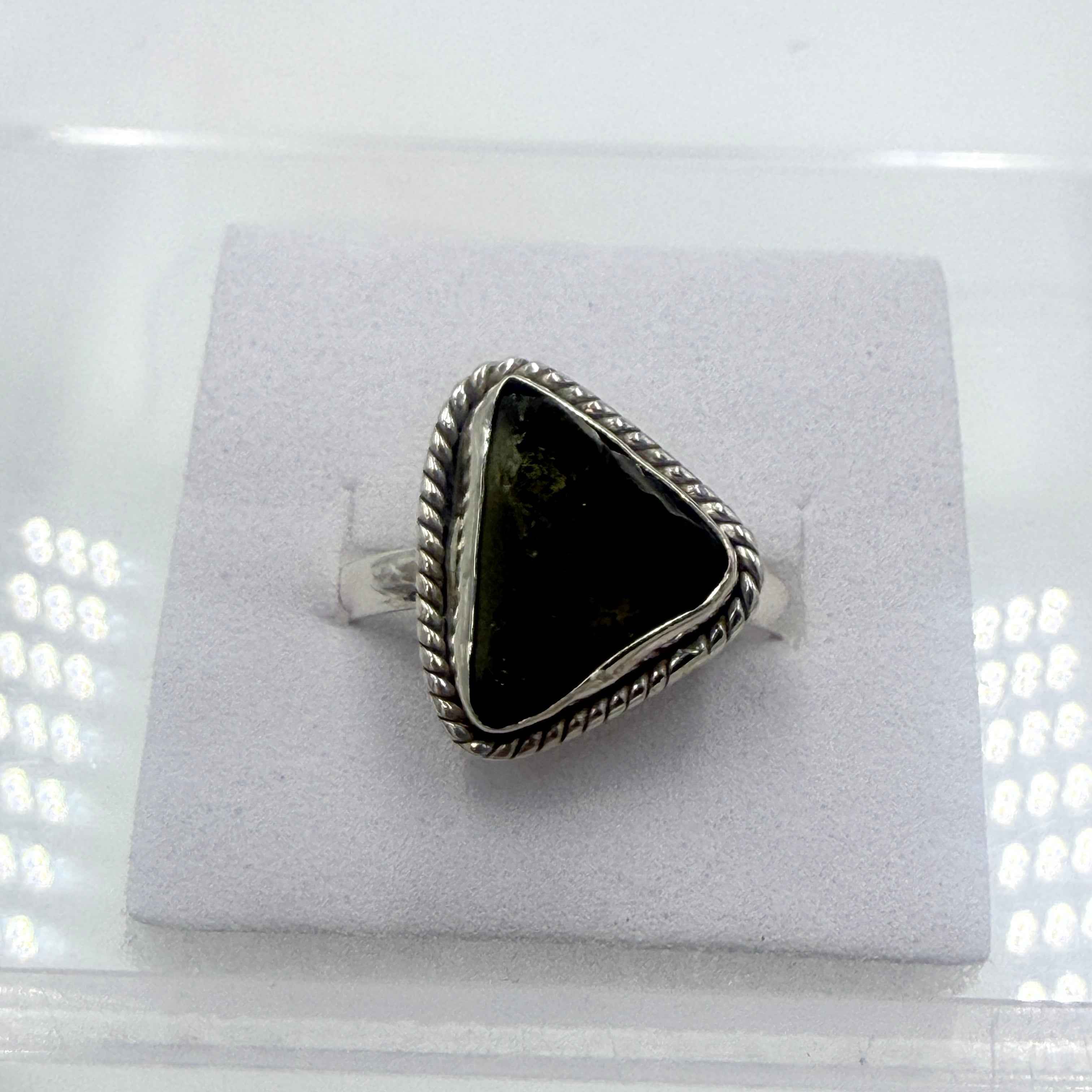 Sterling Silver Bezeled Moldavite Ring - Size 9 - Transformation, Growth & Awakening | Rings | Wiccan Center