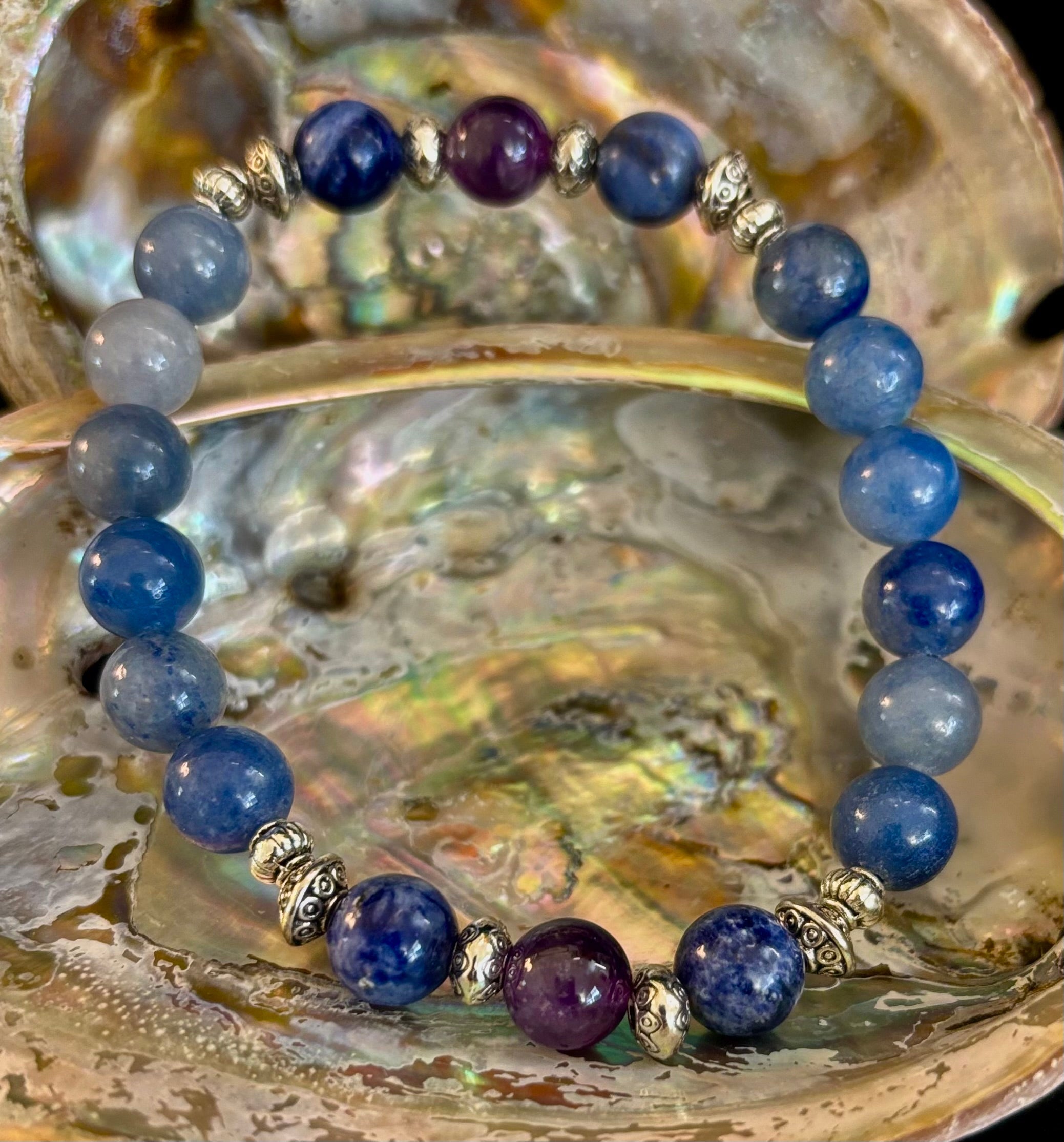 Anxiety Support Intention Bracelet – Blue Aventurine, Sodalite & Amethyst | 8mm Gemstones | | Wiccan Center