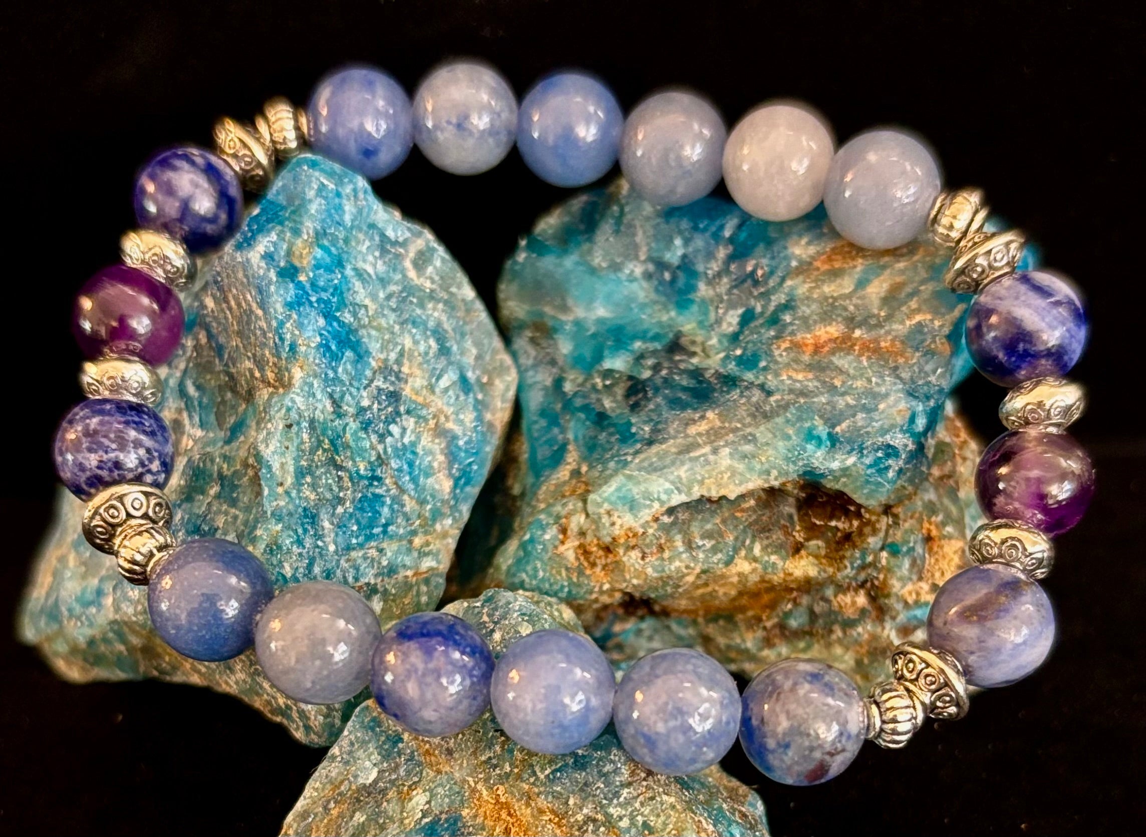 Anxiety Support Intention Bracelet – Blue Aventurine, Sodalite & Amethyst | 8mm Gemstones | | Wiccan Center