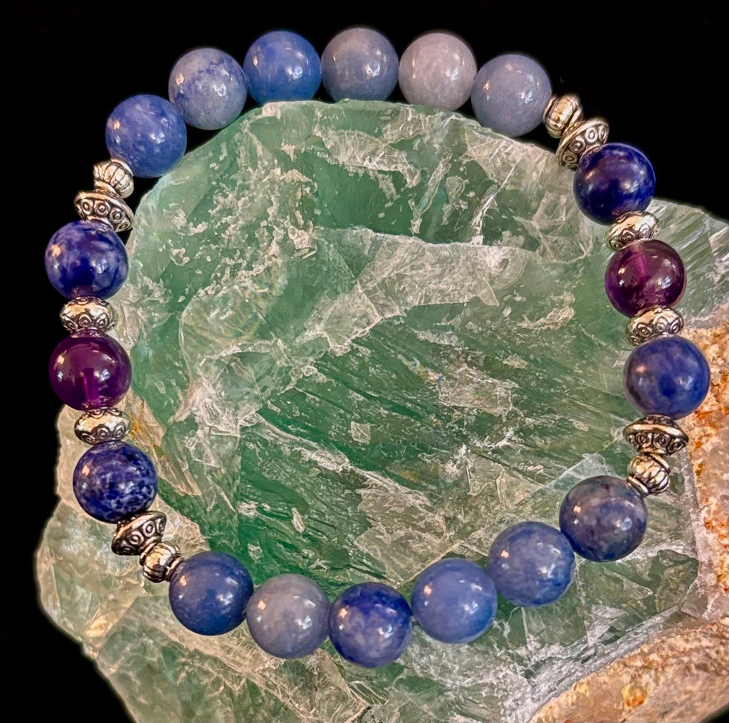 Anxiety Support Intention Bracelet – Blue Aventurine, Sodalite & Amethyst | 8mm Gemstones | | Wiccan Center
