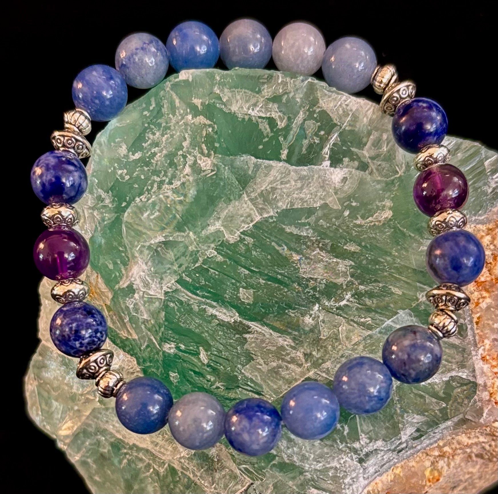 Anxiety Support Intention Bracelet – Blue Aventurine, Sodalite & Amethyst | 8mm Gemstones | | Wiccan Center