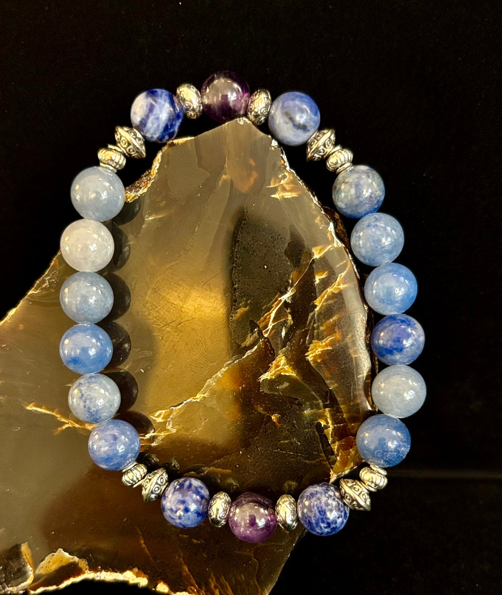 Anxiety Support Intention Bracelet – Blue Aventurine, Sodalite & Amethyst | 8mm Gemstones | | Wiccan Center