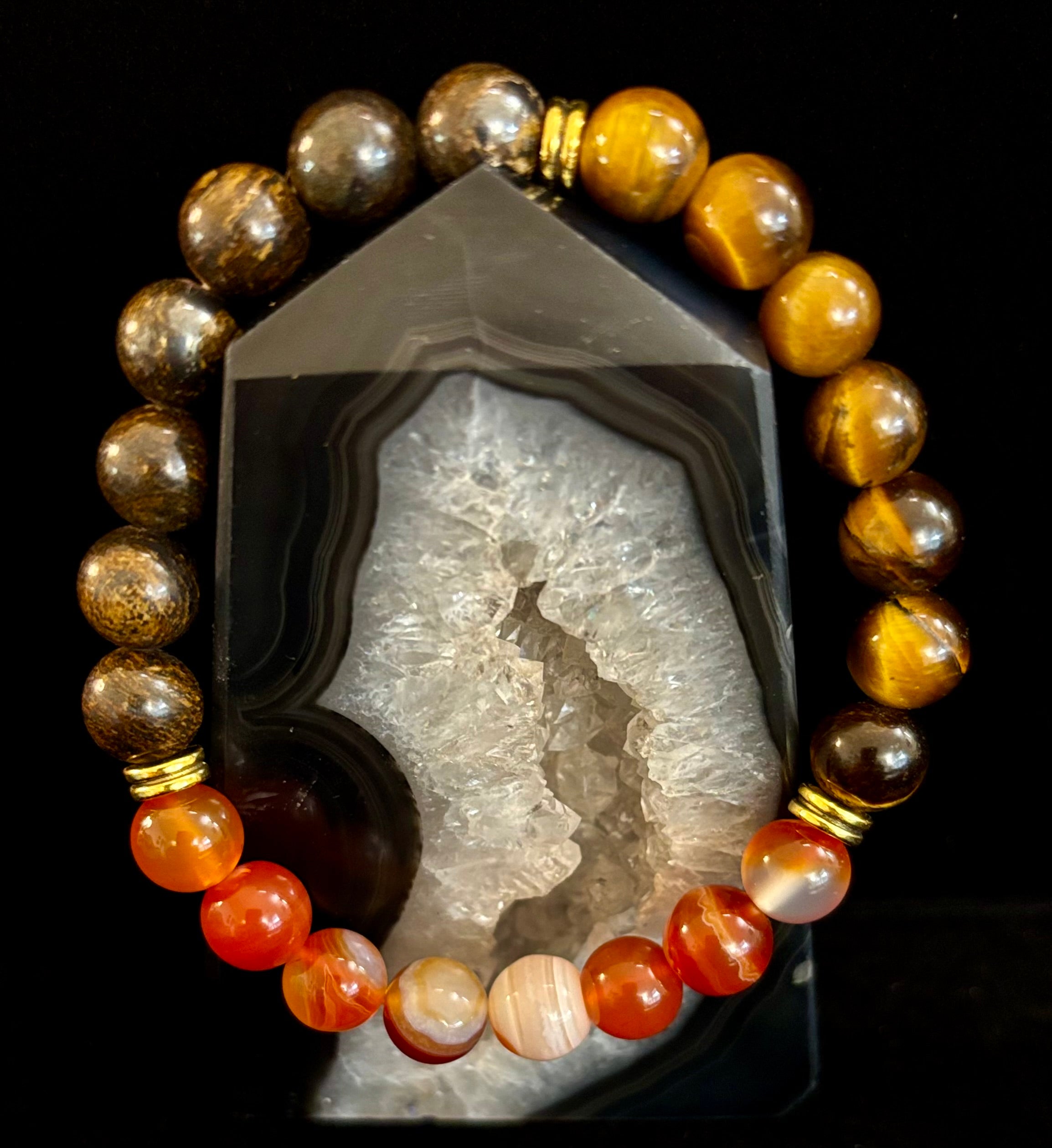 Depression Support Intention Bracelet – Yellow Tiger Eye, Banded Carnelian & Bronzite | 8mm Gemstones | | Wiccan Center