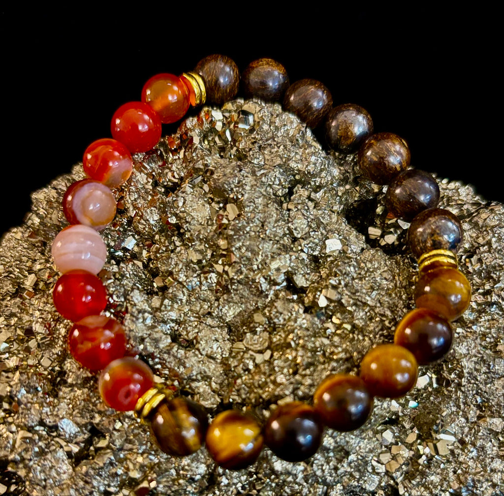 Depression Support Intention Bracelet – Yellow Tiger Eye, Banded Carnelian & Bronzite | 8mm Gemstones | | Wiccan Center