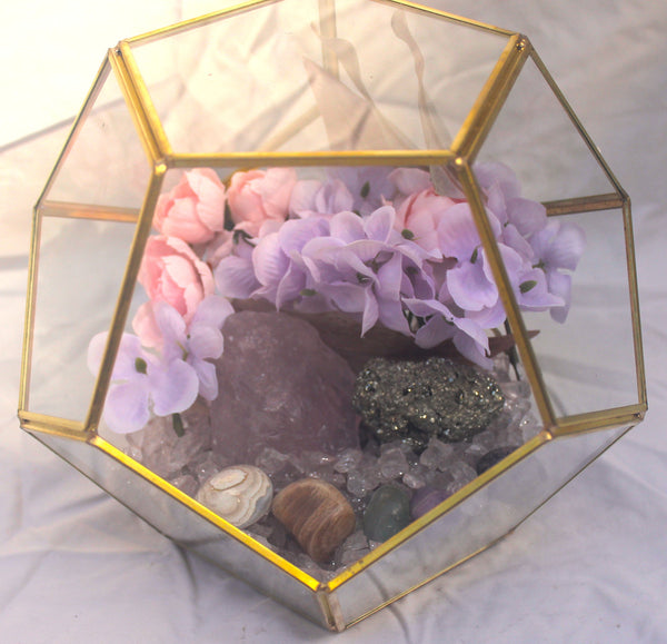 Crystal Geode Terrarium Rose Quartz and Pyrite - Luck in Love | | Wiccan Center