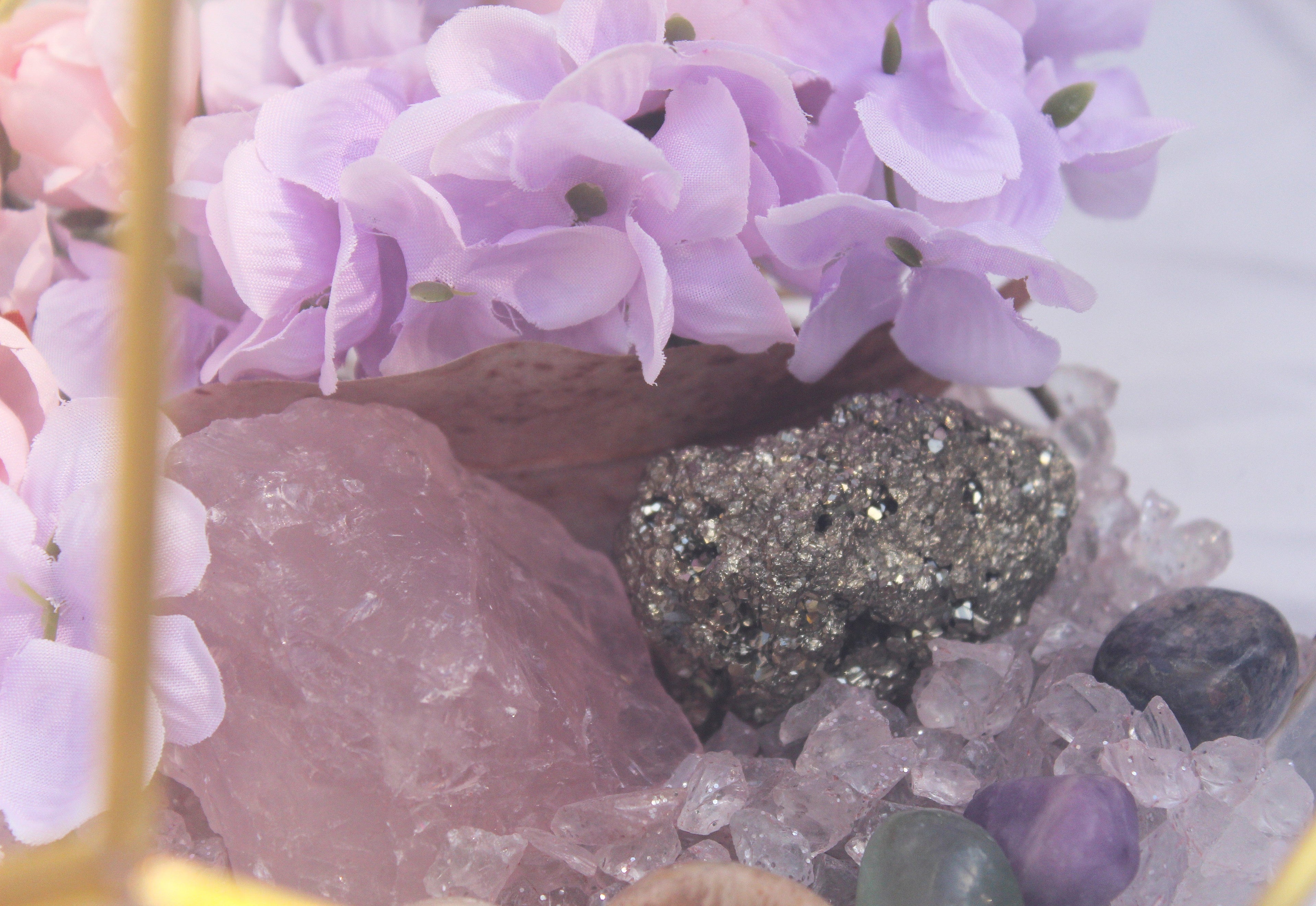Crystal Geode Terrarium Rose Quartz and Pyrite - Luck in Love | | Wiccan Center