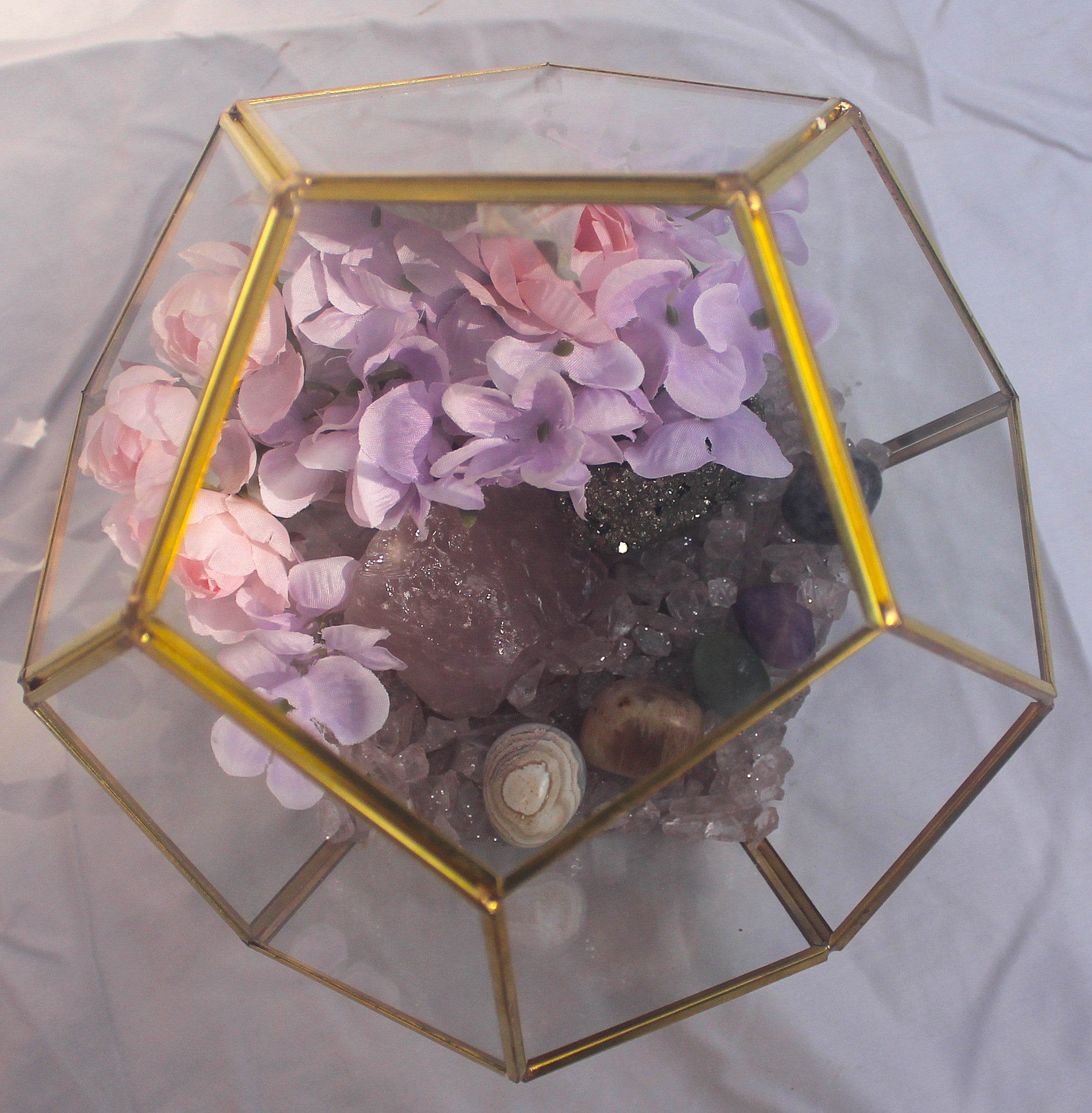Crystal Geode Terrarium Rose Quartz and Pyrite - Luck in Love | | Wiccan Center