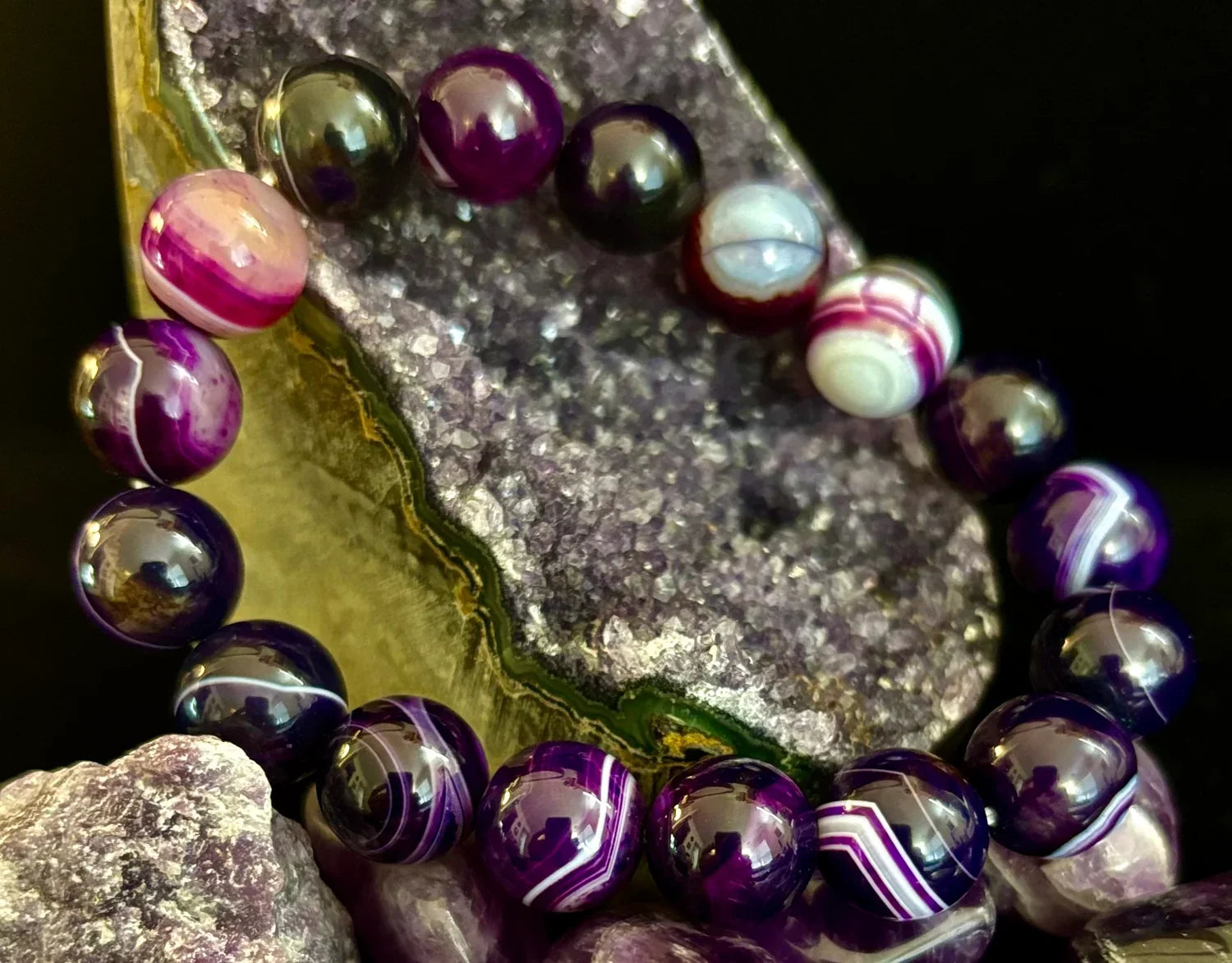 Reiki-Infused Genuine Dog Tooth Amethyst Statement Bracelet for Spiritual Shielding, Intuition & Deep Harmony (12mm)