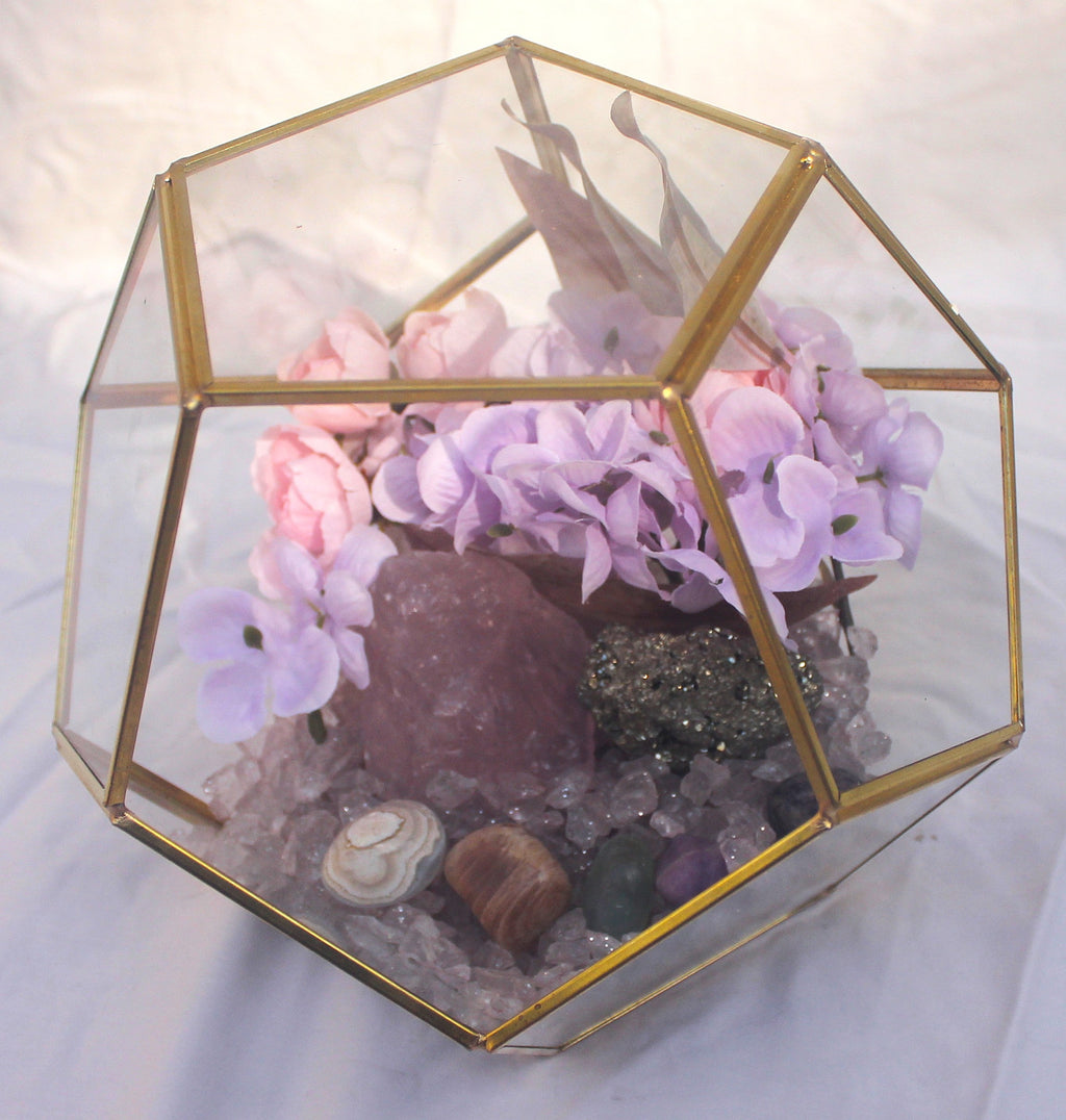 Crystal Geode Terrarium Rose Quartz and Pyrite - Luck in Love | | Wiccan Center