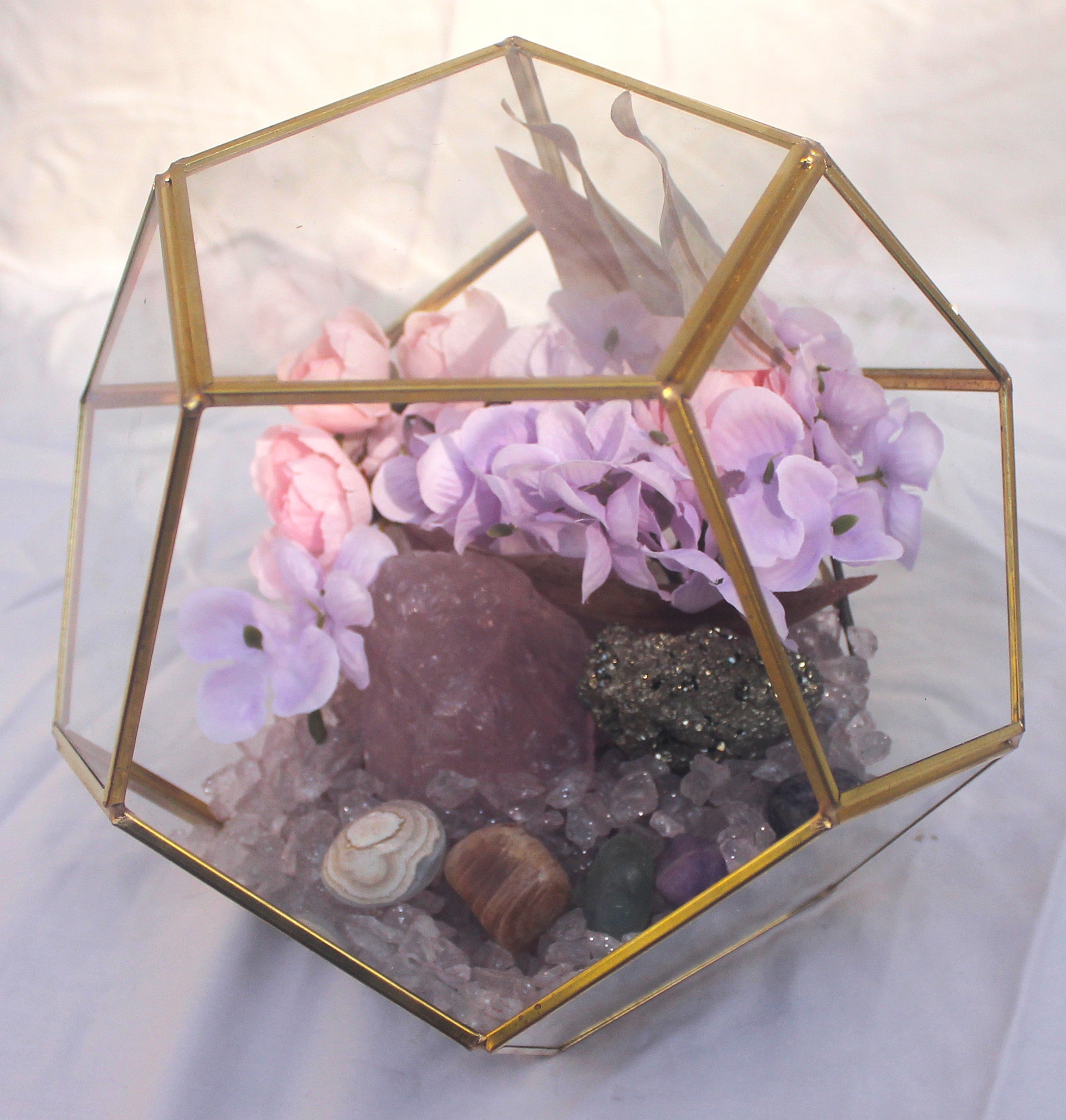 Crystal Geode Terrarium Rose Quartz and Pyrite - Luck in Love | | Wiccan Center