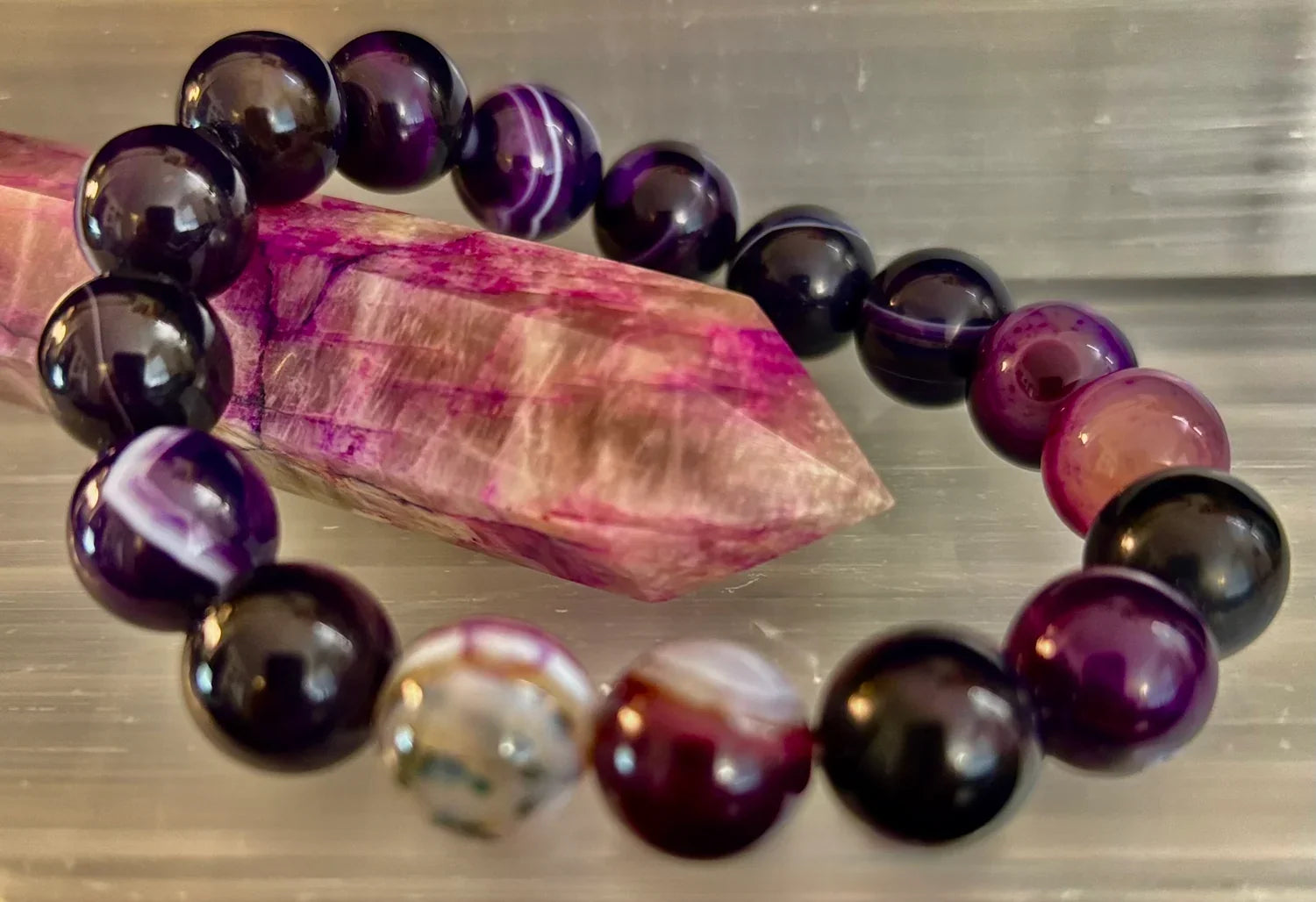 Reiki-Infused Genuine Dog Tooth Amethyst Statement Bracelet for Spiritual Shielding, Intuition & Deep Harmony (12mm)