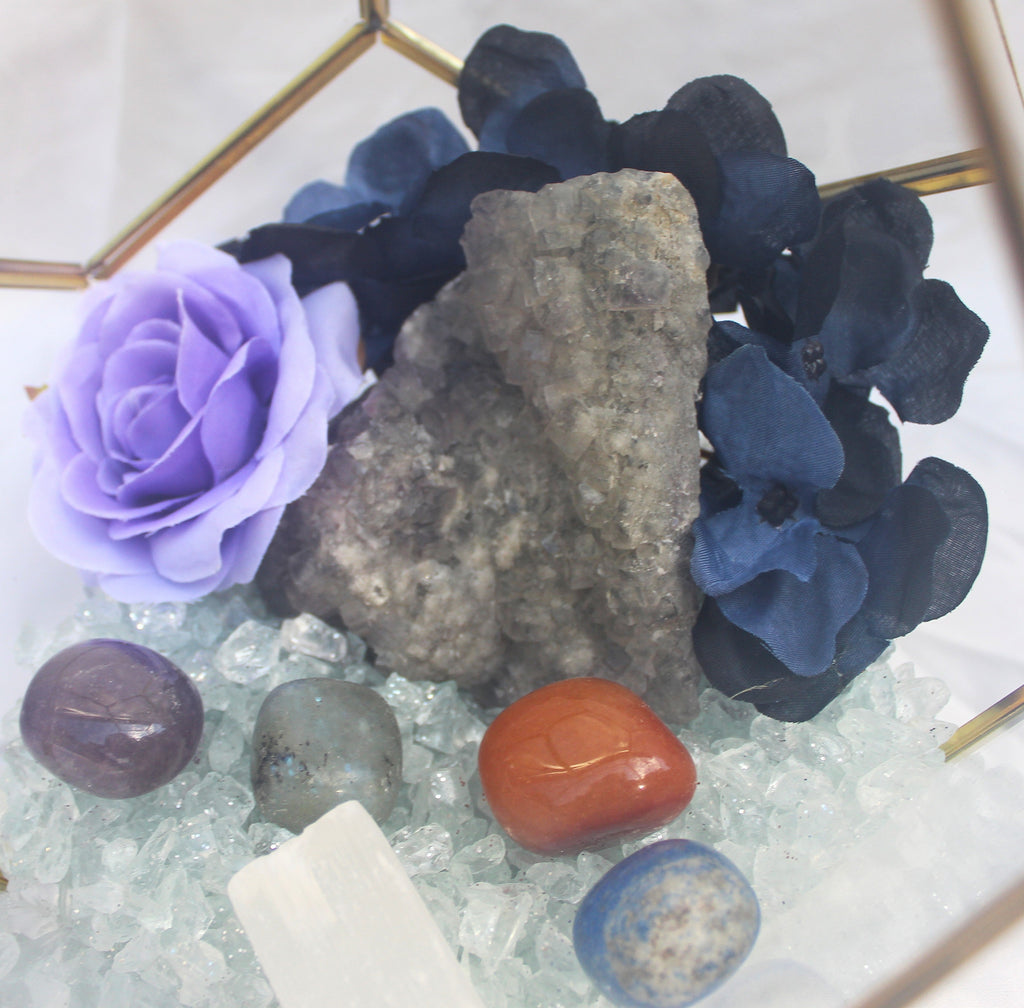 Crystal Geode Terrarium Raw Fluorite - Crystal Clear | | Wiccan Center