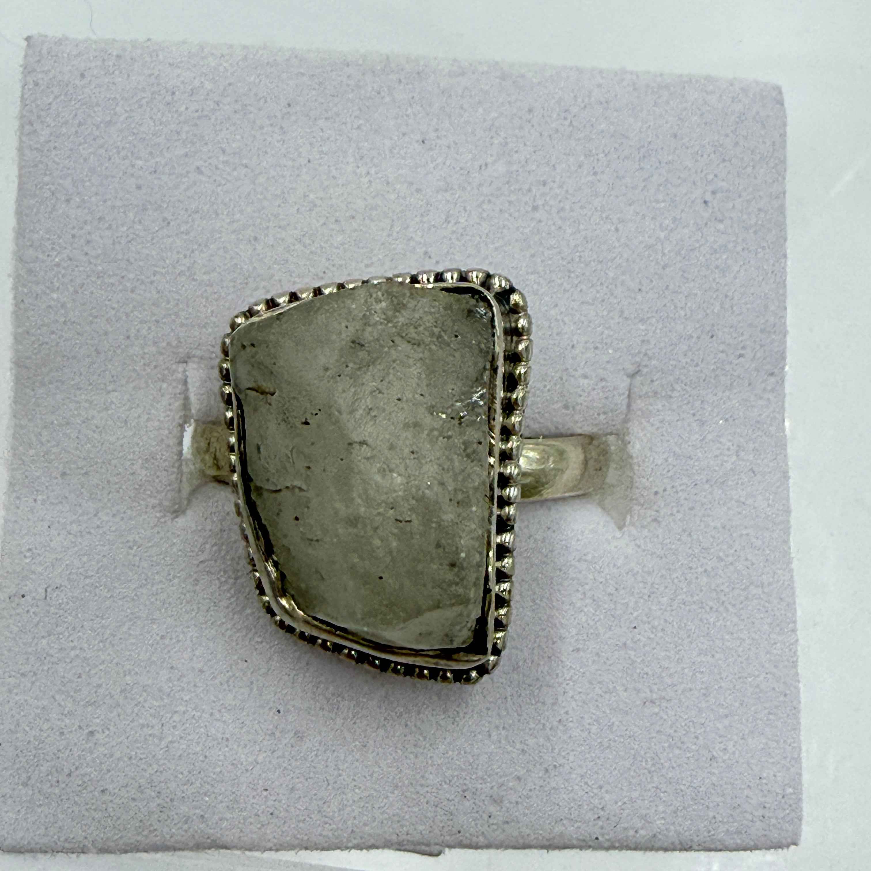 Sterling Silver Bezeled Libyan Desert Glass Ring - Size 8 - Cosmic, Illuminating & Transformative | Rings | Wiccan Center