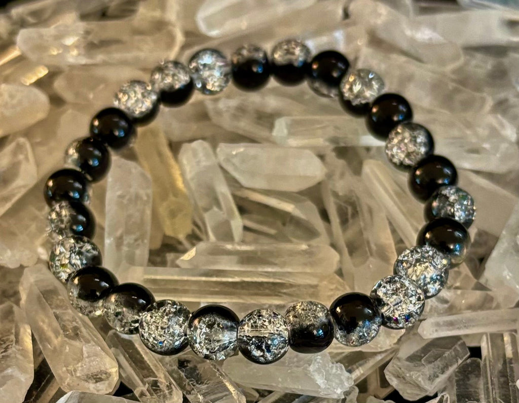 Black & White Cracked Glass Beads Bracelet – Bold Unisex Personality Statement Jewelry | | Wiccan Center