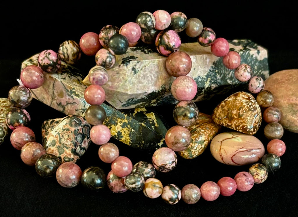 Natural Rhodonite Stone Bead Bracelet – Emotional Healing & Love Energy | | Wiccan Center