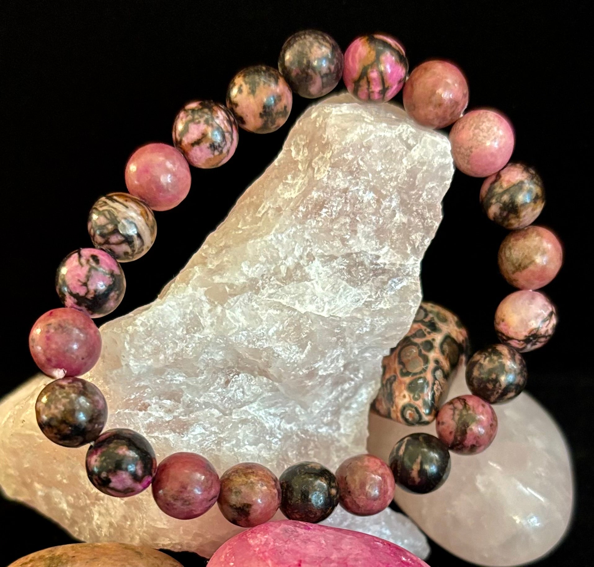 Natural Rhodonite Stone Bead Bracelet – Emotional Healing & Love Energy | | Wiccan Center