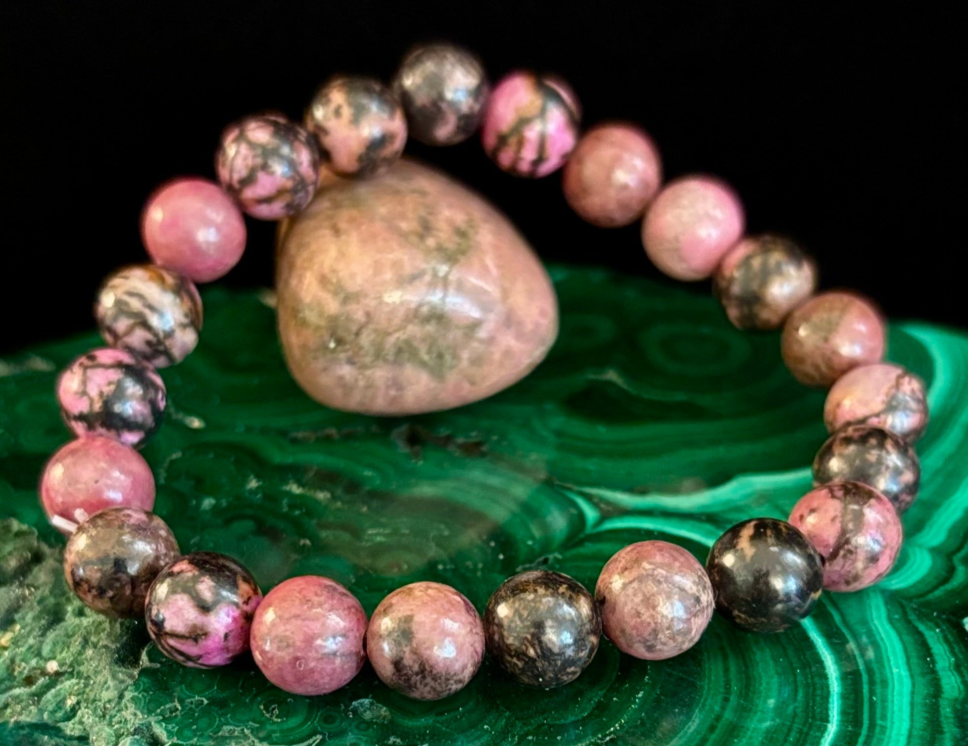 Natural Rhodonite Stone Bead Bracelet – Emotional Healing & Love Energy | | Wiccan Center