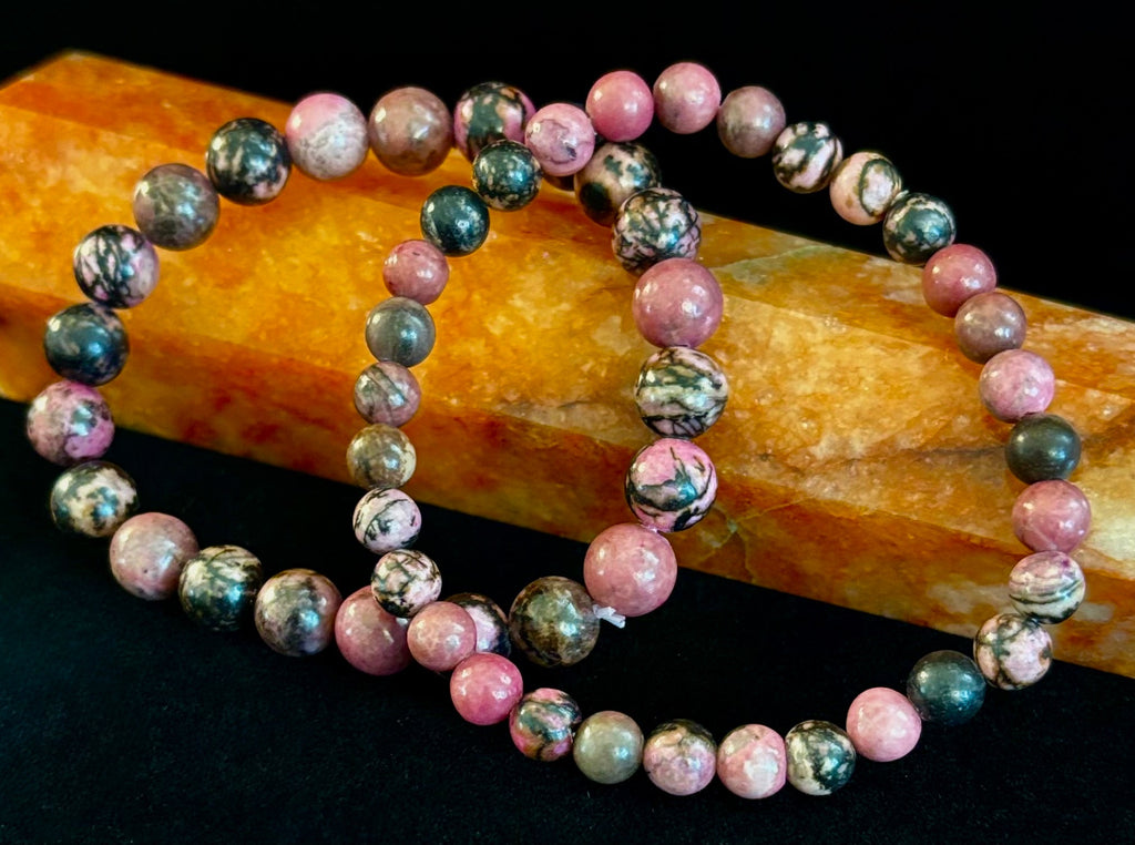 Natural Rhodonite Stone Bead Bracelet – Emotional Healing & Love Energy | | Wiccan Center