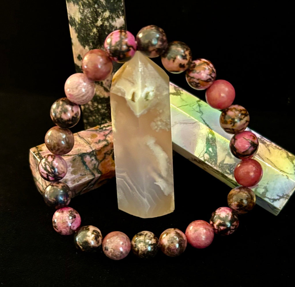 Natural Rhodonite Stone Bead Bracelet – Emotional Healing & Love Energy | | Wiccan Center