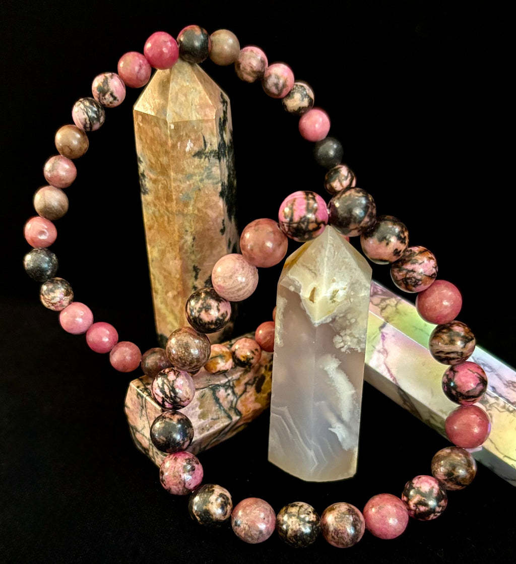 Natural Rhodonite Stone Bead Bracelet – Emotional Healing & Love Energy | | Wiccan Center