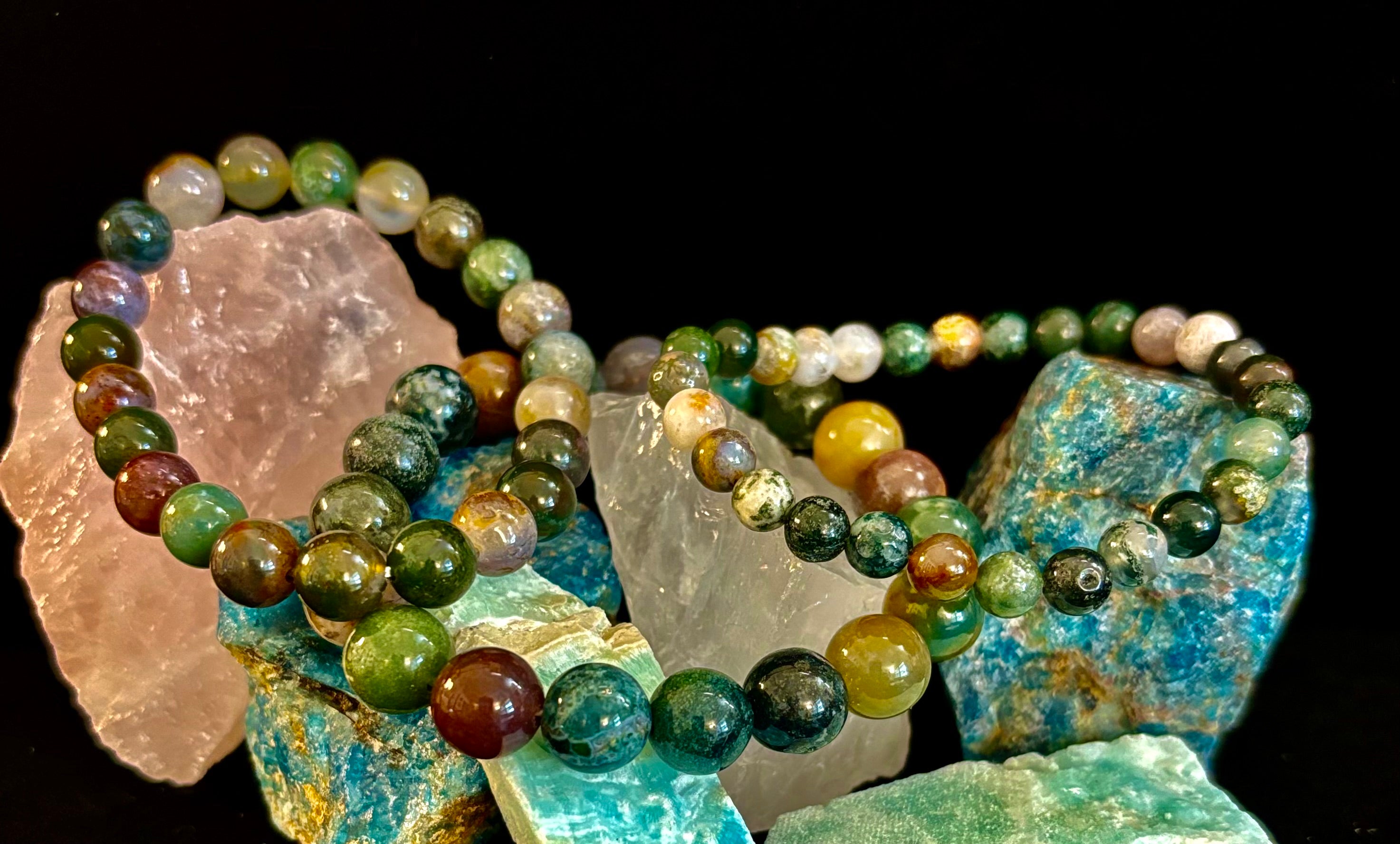 Indian Agate Bracelet 6mm, 8mm & 10mm – Reiki-Infused Grounding, Balance & Protection Jewelry (Multiple Wrist Sizes) | | Wiccan Center